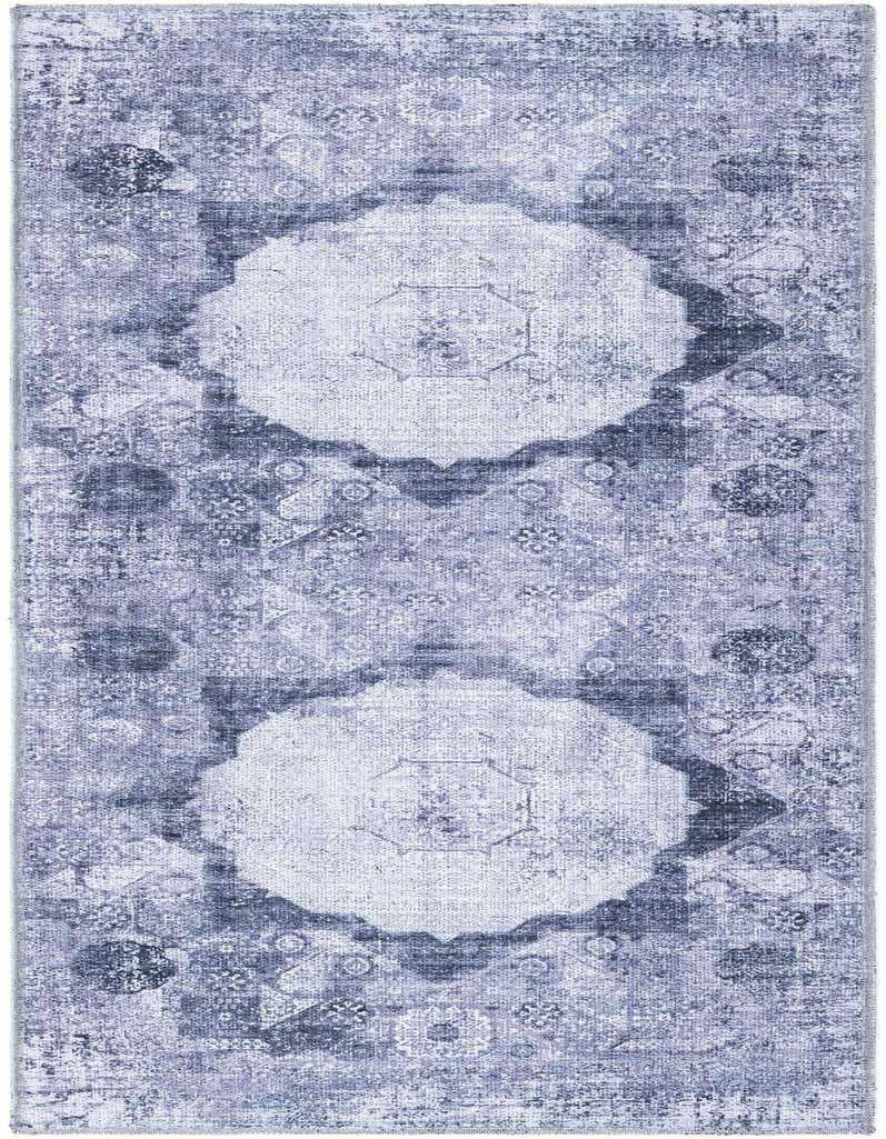 A 5 ft runner rug from the Yara collection, featuring a distressed traditional medallion pattern in shades of ivory, cream, gray, and white, ideal for a hallway.