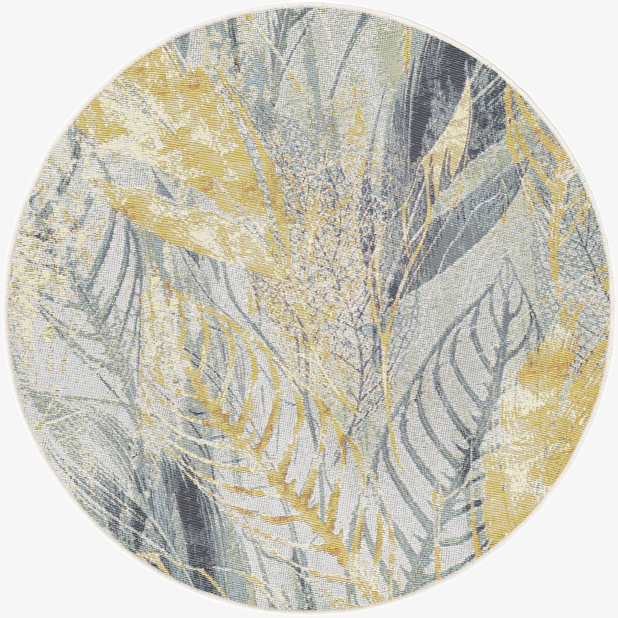  4' x 4'  Washable Botanical Indoor / Outdoor Round Rug