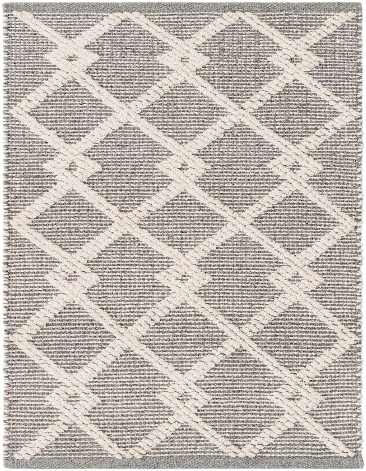 A 2x3 rectangular Rugs.com Jill Zarin Dorset rug featuring a gray background with raised off-white diamond patterns.