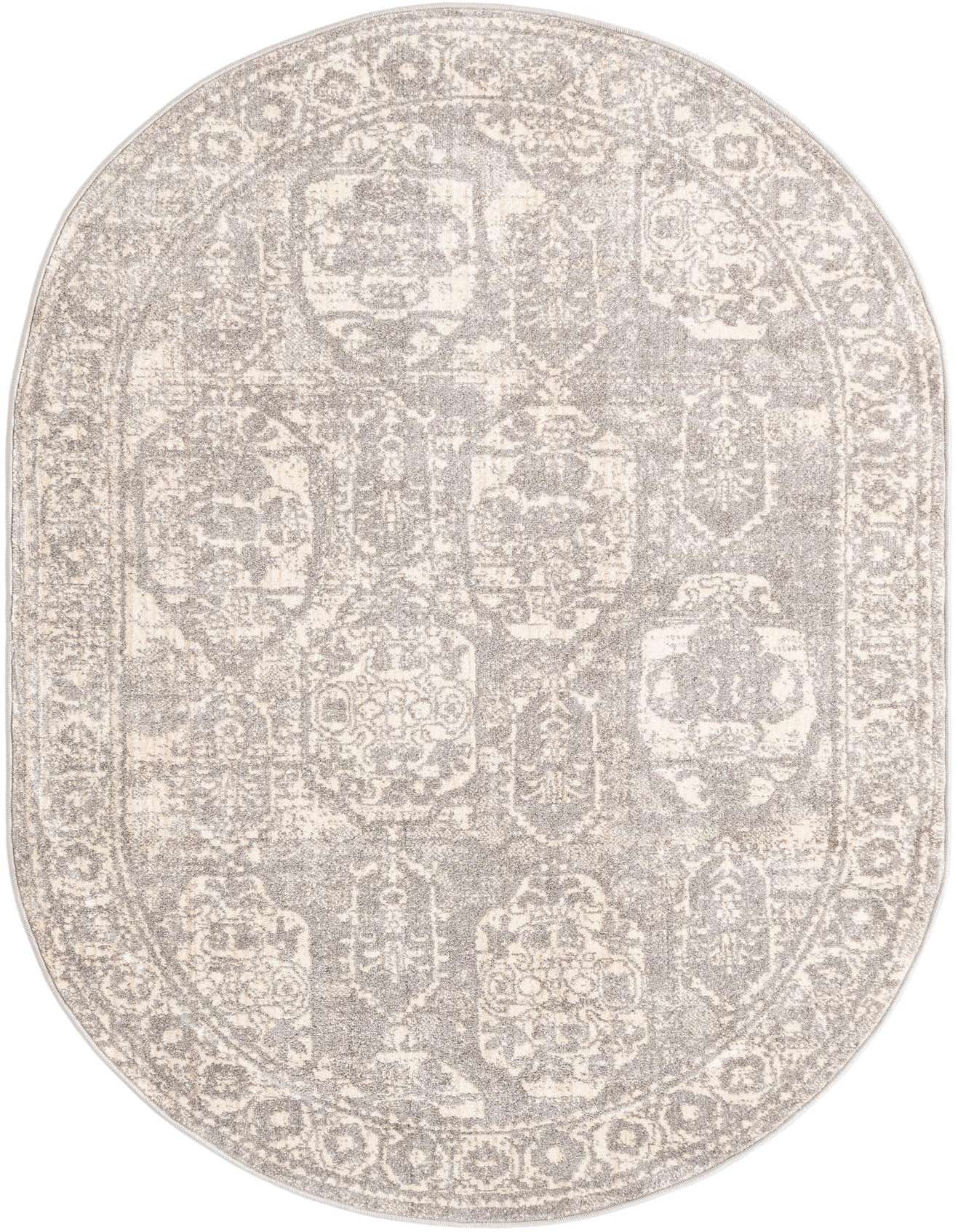 A 4'x6' oval Lola Collection rug by Rugs.com, featuring a distressed gray and silver Bohemian-Traditional pattern.