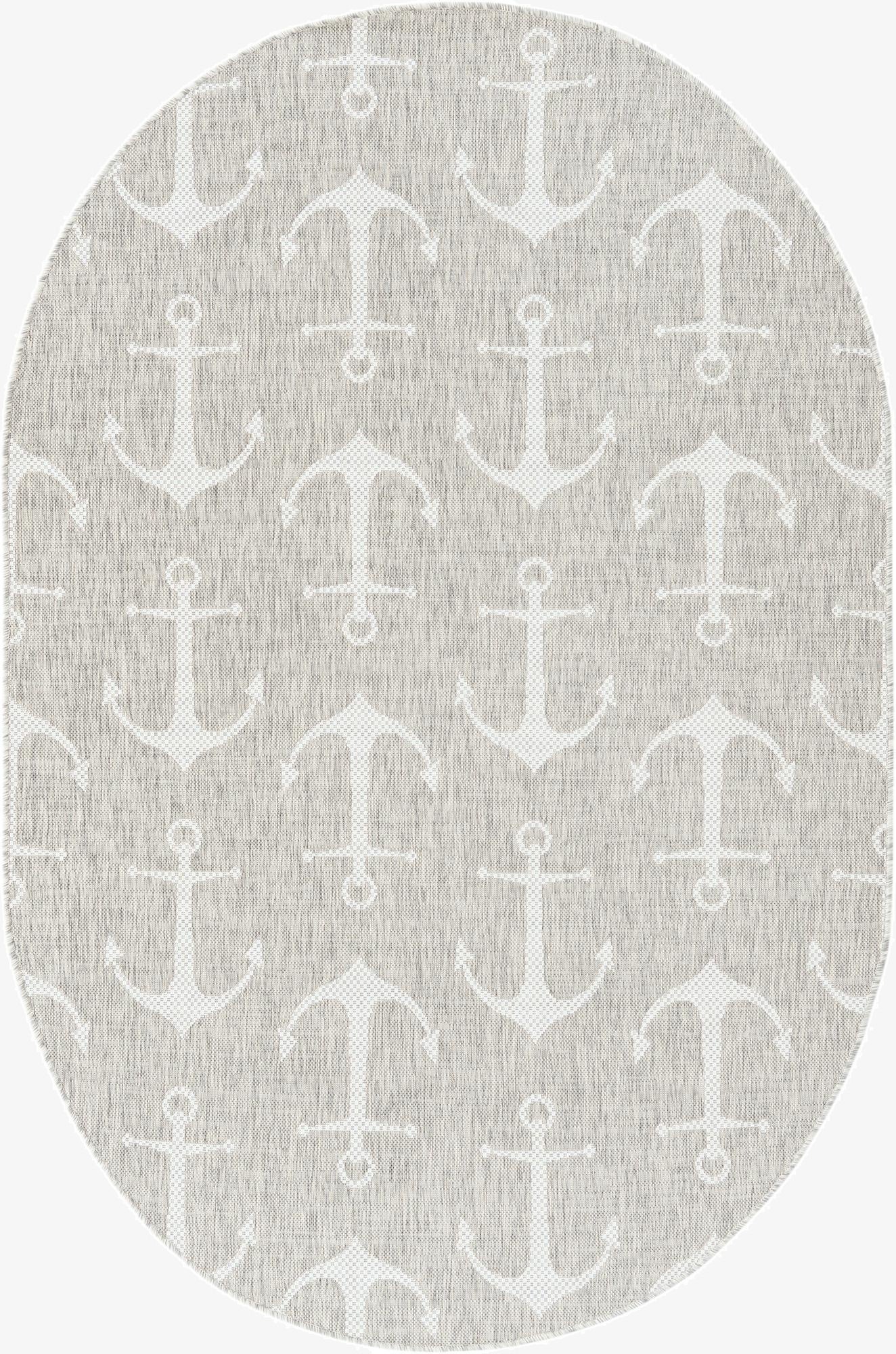  5' 3 x 8'  Washable Coastal Indoor / Outdoor Oval Rug
