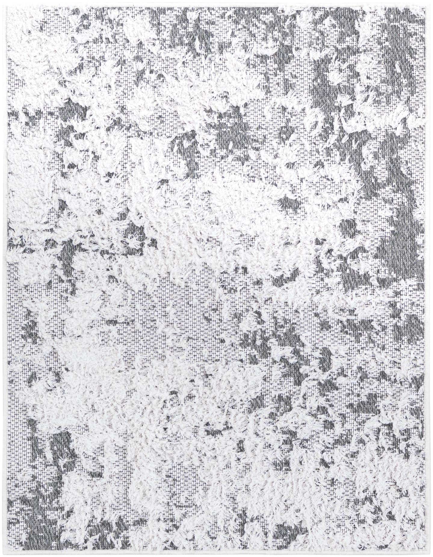 A 2x3 rectangular Abbey Collection rug from Rugs.com, featuring a textured abstract pattern in shades of gray and silver, suitable for an entryway or kitchen.