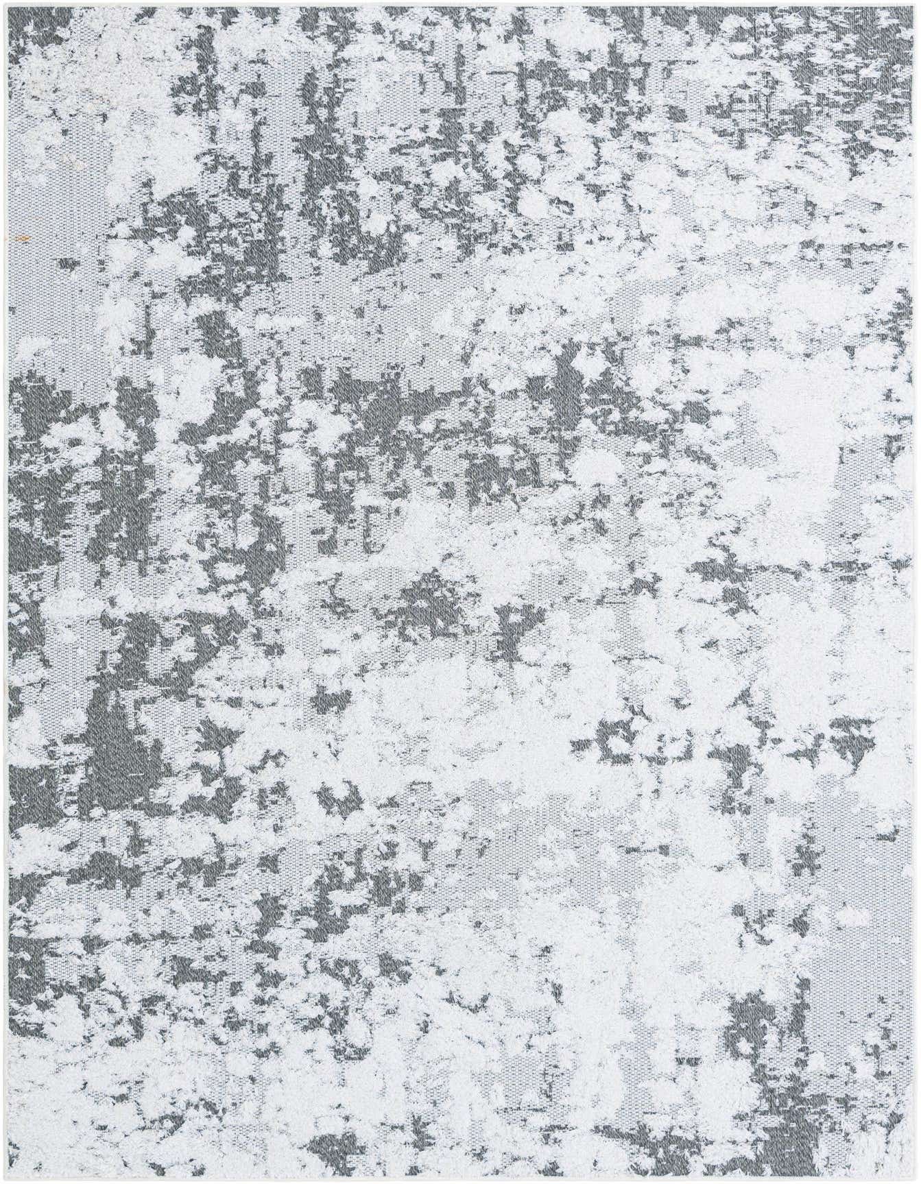 A 5x8 rectangular Abbey rug from Rugs.com featuring a modern abstract pattern in varying shades of gray and silver.