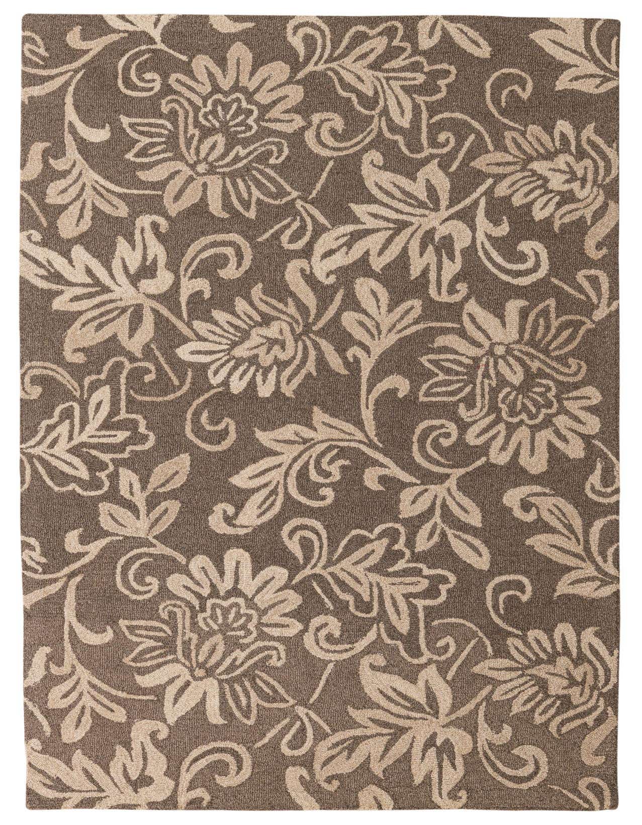 A 5x8 rectangular Agra rug with a high pile, featuring an intricate gray floral and botanical pattern on a silver background, perfect for a living room or bedroom.