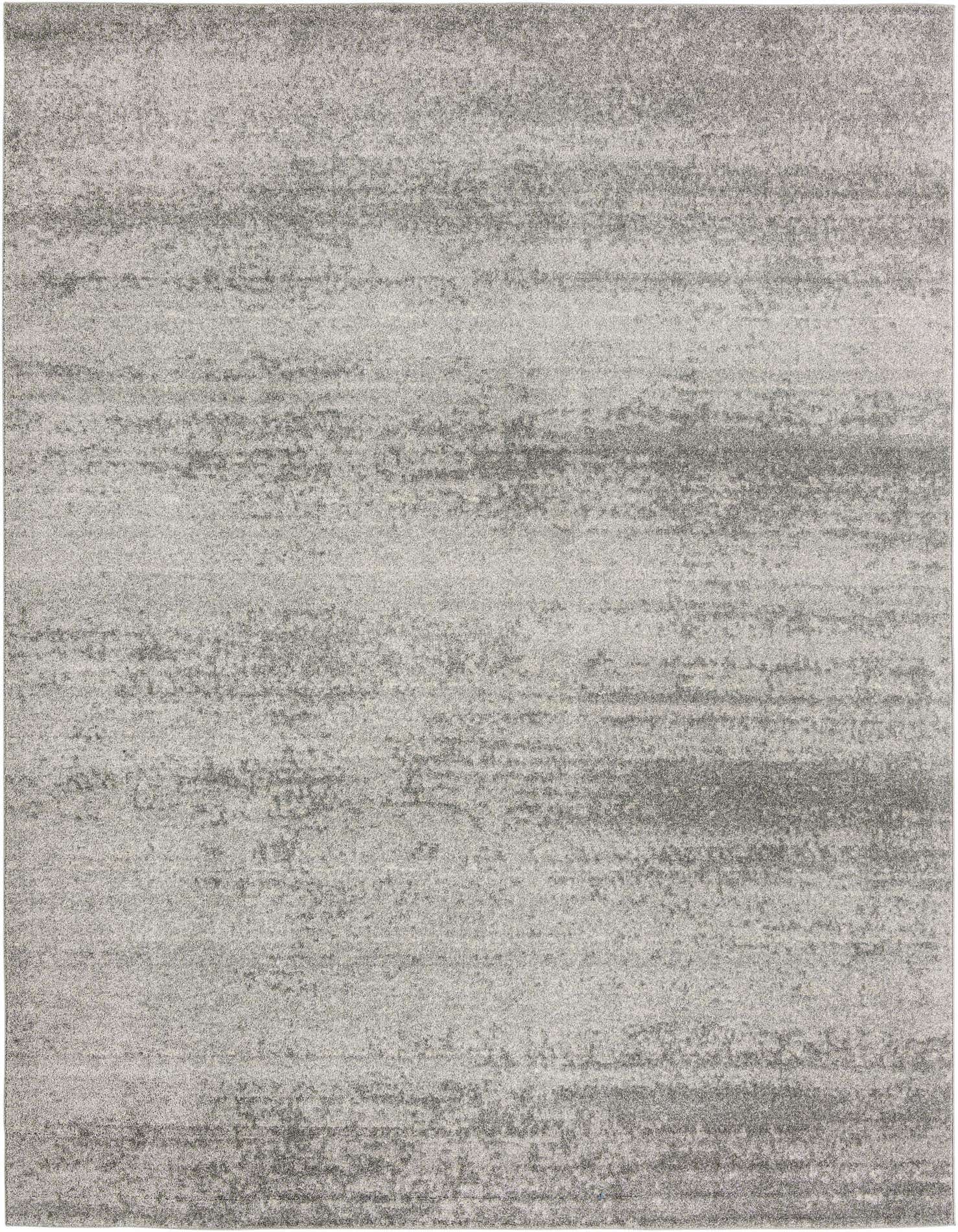 A 10x13 rectangular gray area rug with a subtle, distressed striped pattern, perfect for a modern living room.