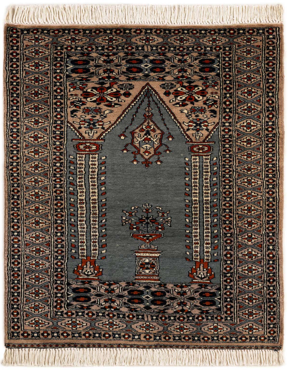A 3x4 rectangular gray wool tribal rug with a traditional medallion pattern and intricate borders.
