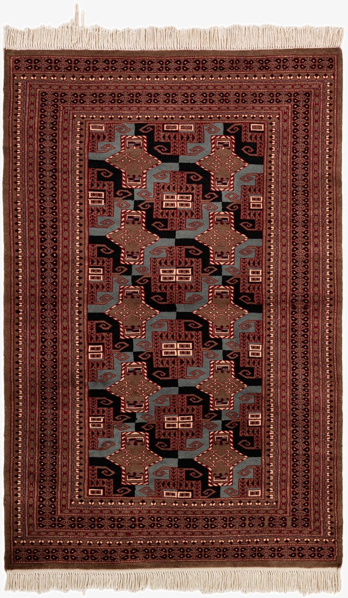  4' 1 x 6' 2  Hand Knotted Bokhara Oriental Wool Rug