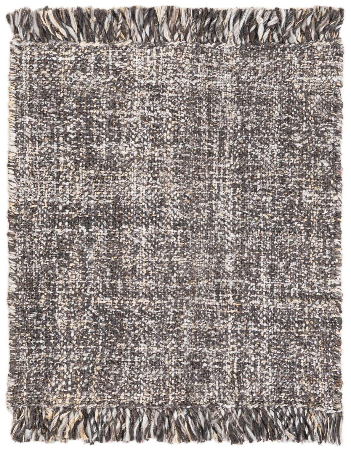 A 2x3 rectangular gray wool and cotton rug with a textured, modern weave and fringed ends.