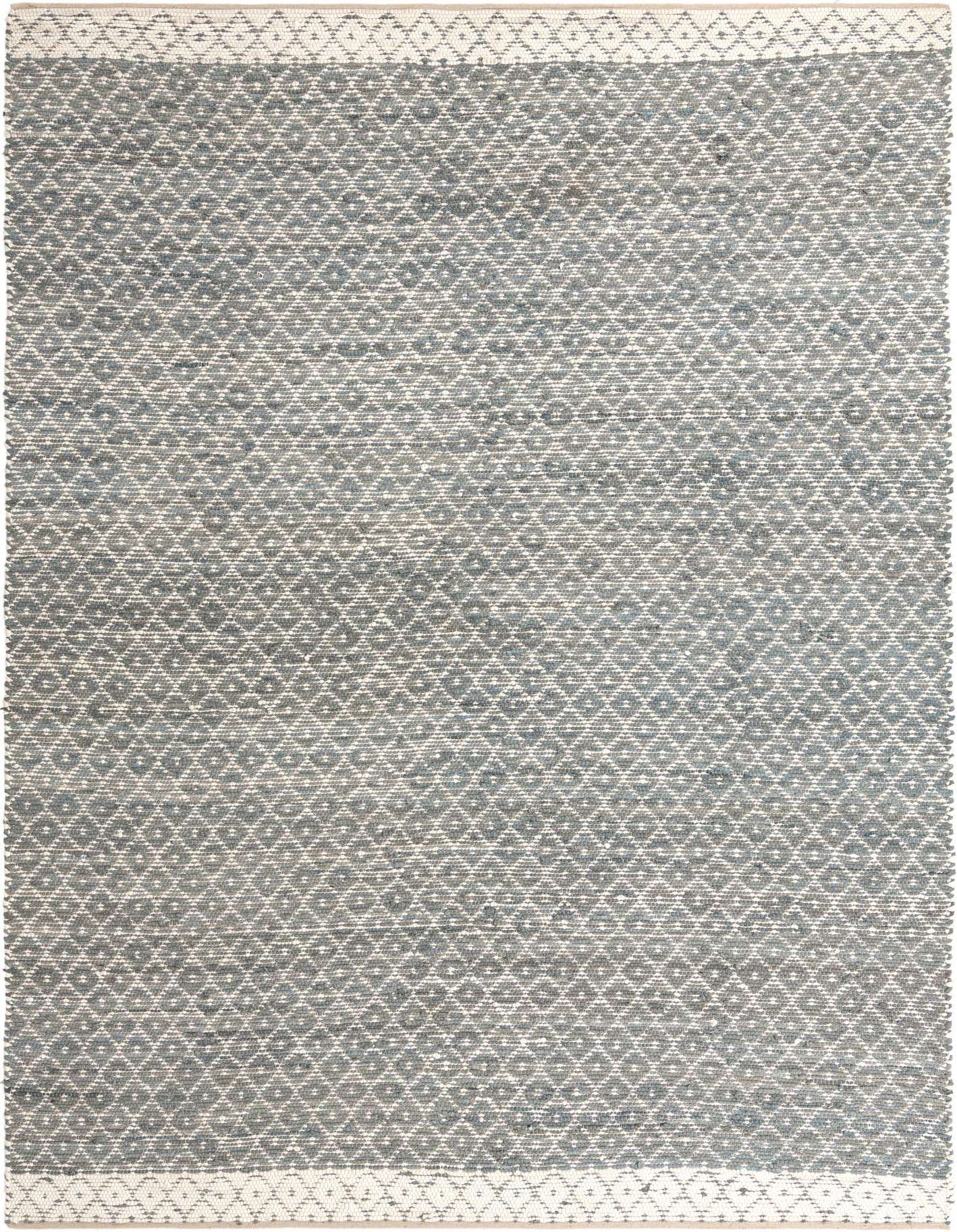 A 10x14 rectangular gray Chindi Trellis rug made of jute, featuring a subtle diamond pattern and white border.