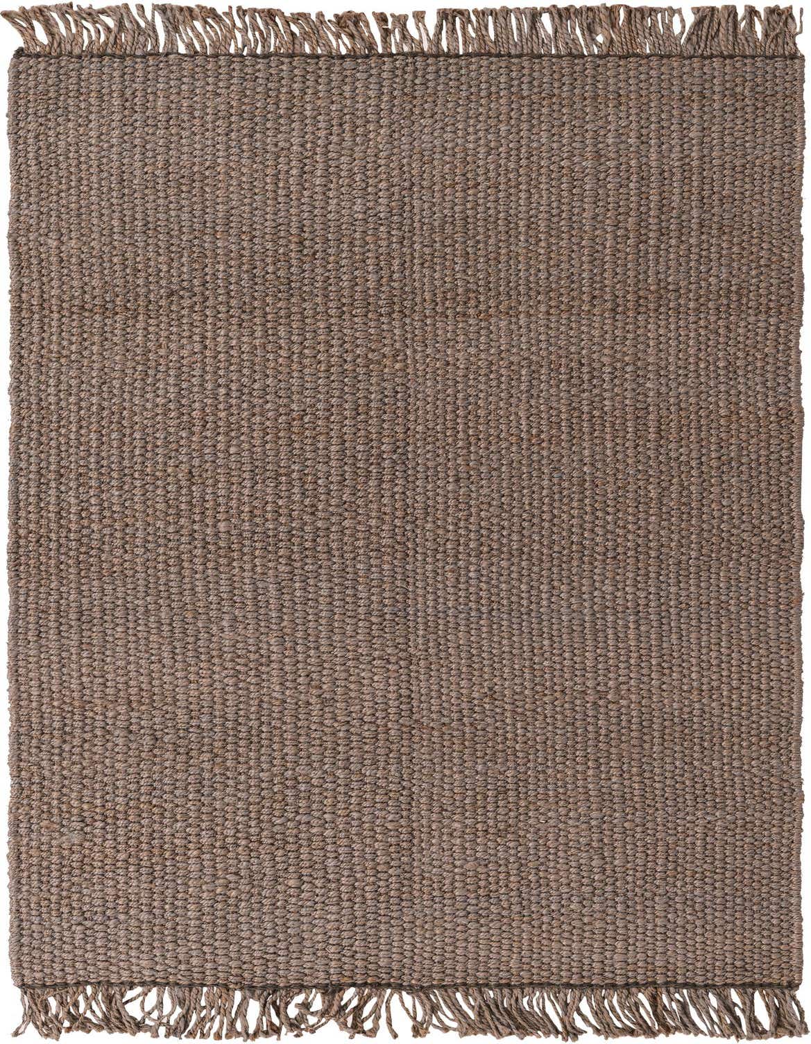 A 5x8 rectangular Chunky Jute rug in a natural gray color with a textured flatweave and fringed ends, suitable for a living room or office.