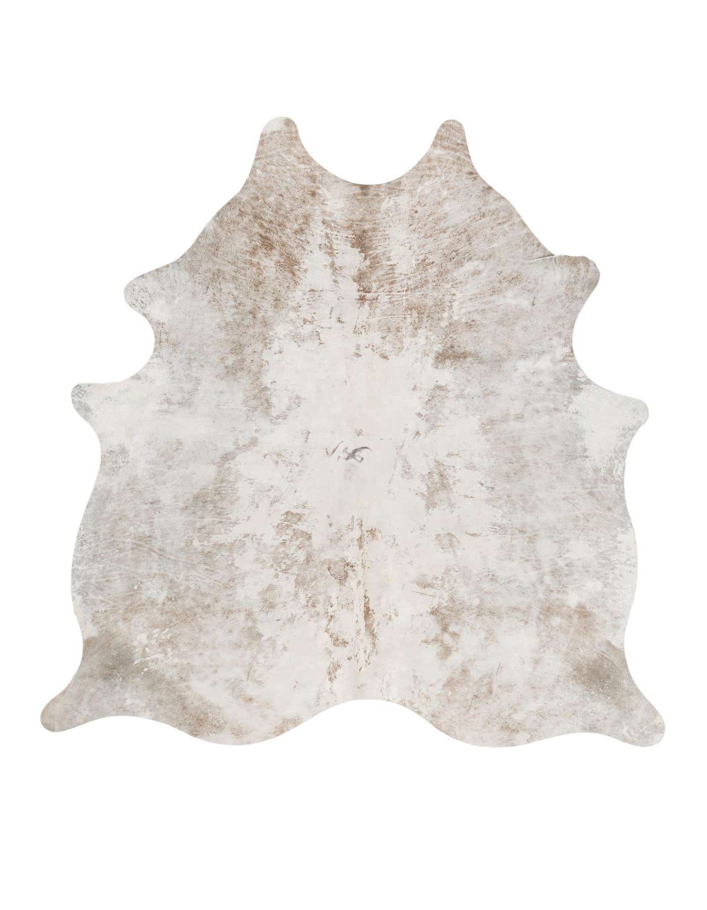 A 5x7 rectangular gray and silver modern cowhide rug with a flat, textured pile.