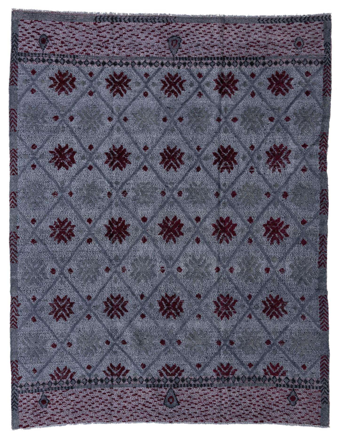 A rectangular 8x11 Darya rug in grays and silvers with a modern oriental abstract pattern, featuring textured pile.