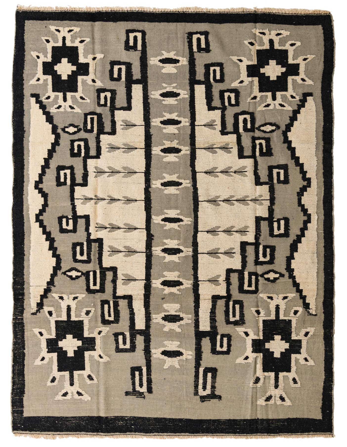 A rectangular 8x11 Darya rug by Rugs.com, featuring a modern geometric pattern in shades of gray, silver, and black, made from 100% wool with a high pile.