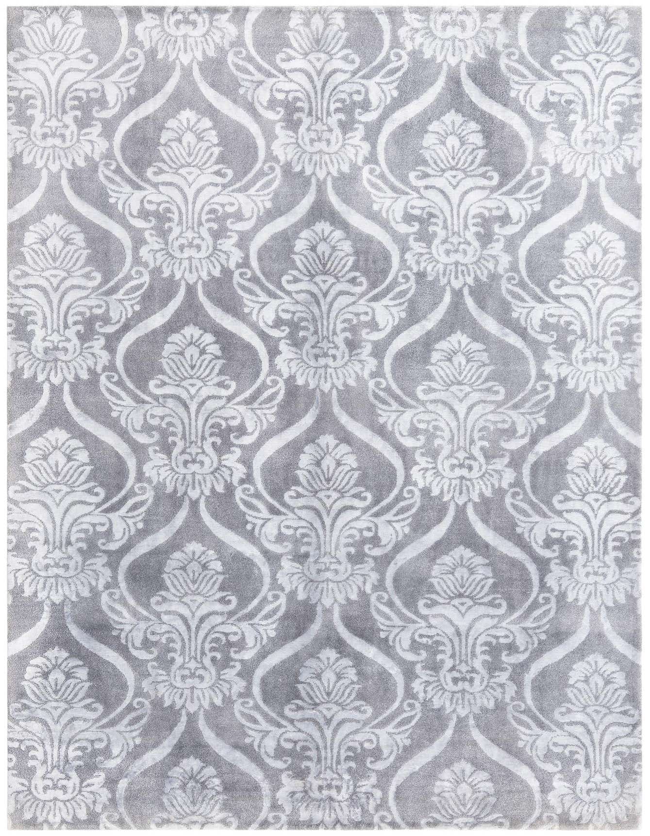 A 7x10 rectangular Darya Collection rug by Rugs.com, featuring a silver and gray modern oriental pattern with a high pile.