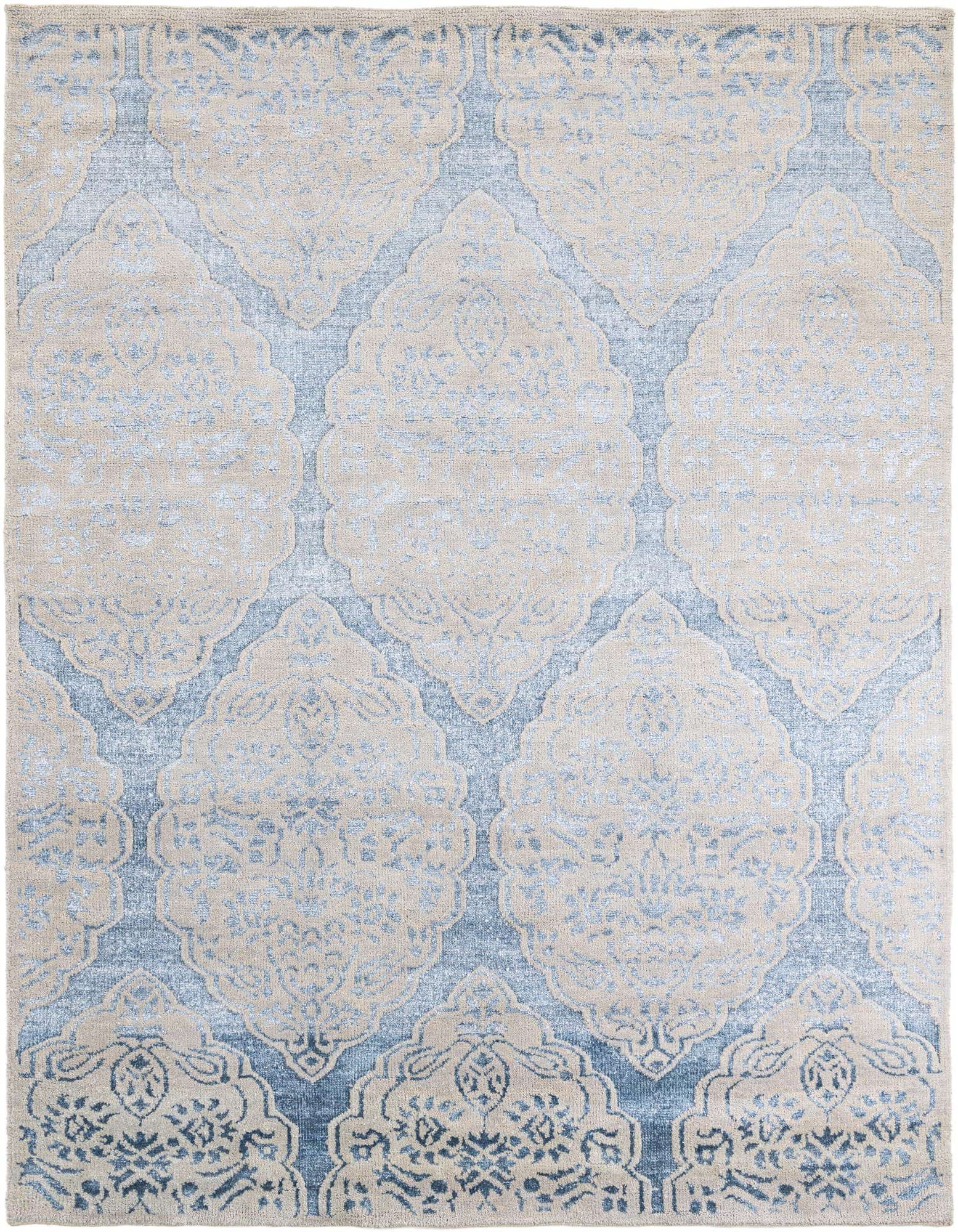 A rectangular 8x10 Darya Collection rug featuring a modern gray and silver pattern with a high pile.