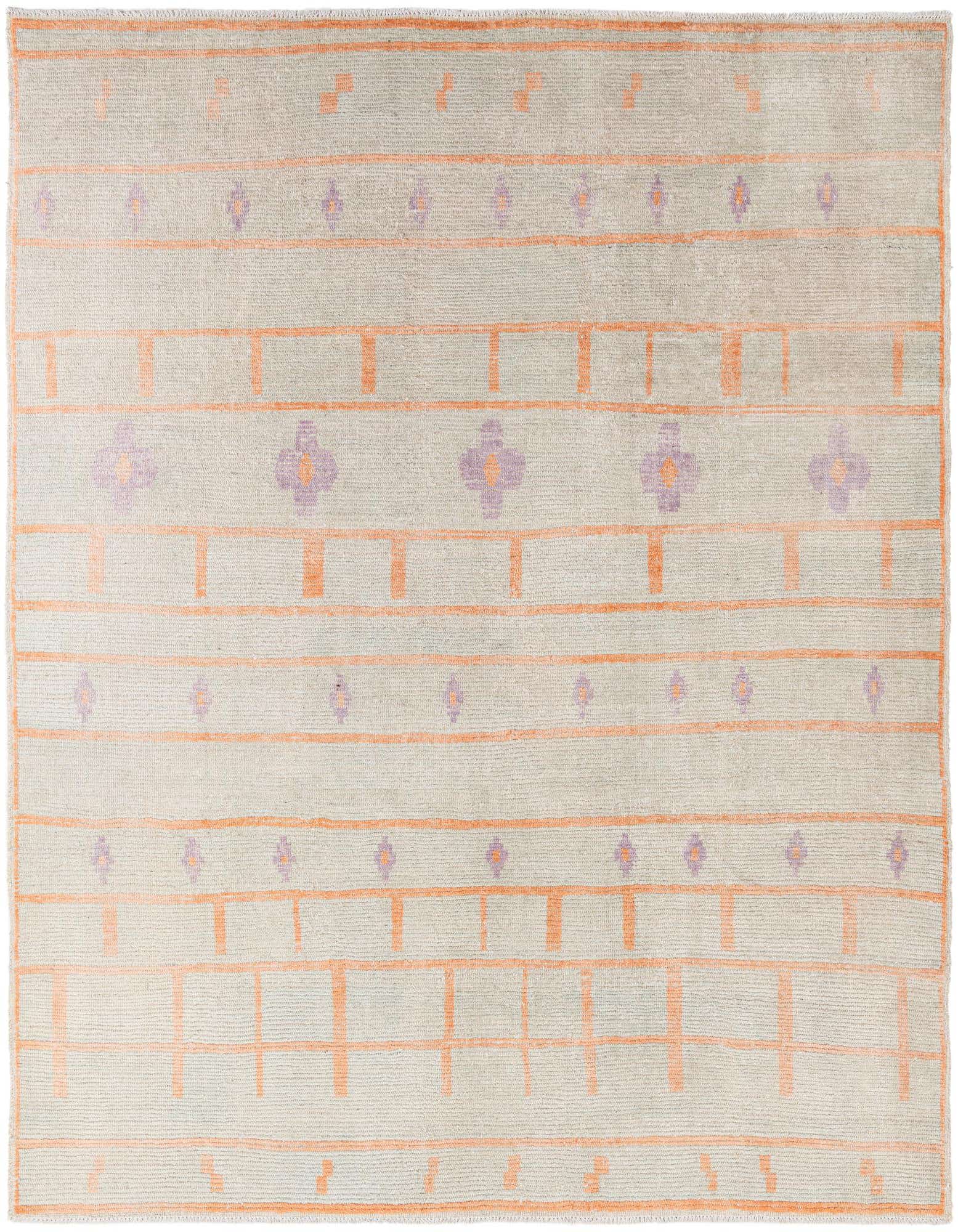 An 8x10 rectangular Darya rug with a modern floral pattern in gray, orange, and purple.