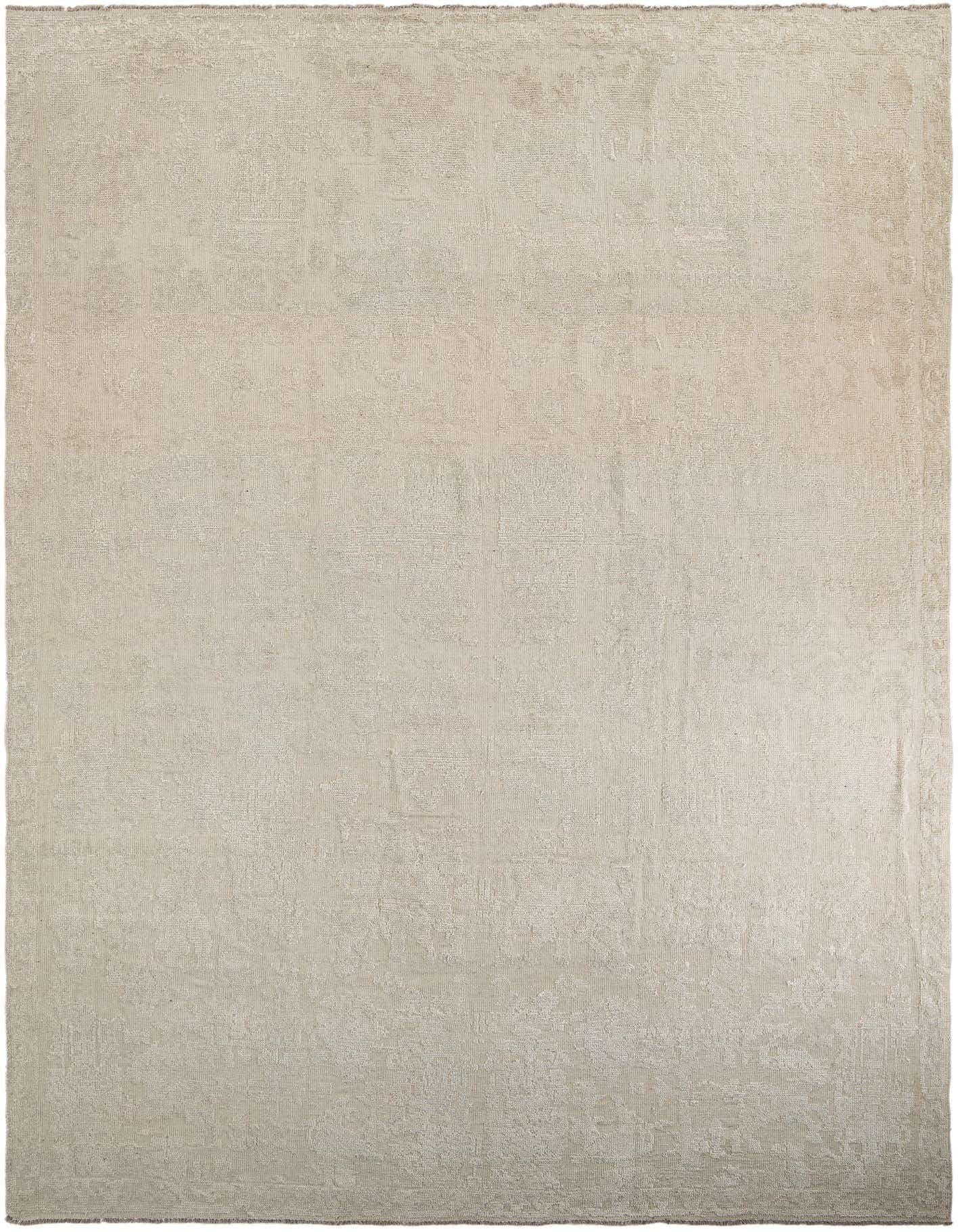 A 10x14 rectangular Darya Collection rug in shades of gray and silver, featuring a subtle modern abstract pattern and high pile.