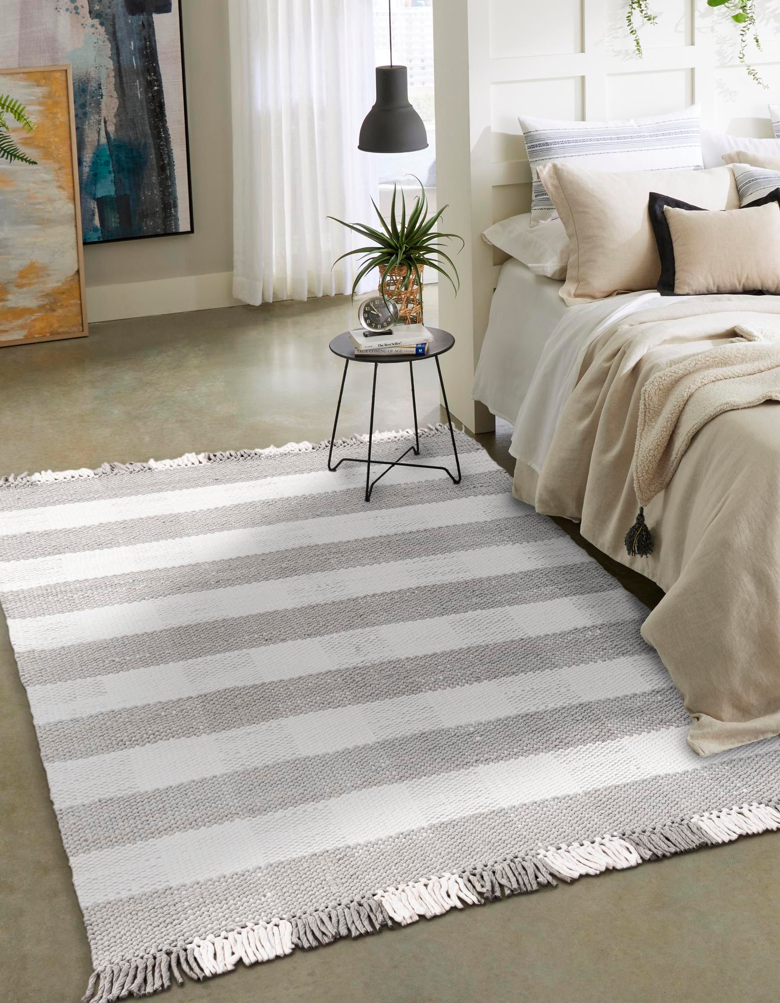 Gray 5' 3 x 8' Eco Plaid Indoor Washable Indoor / Outdoor Rug | Rugs.com