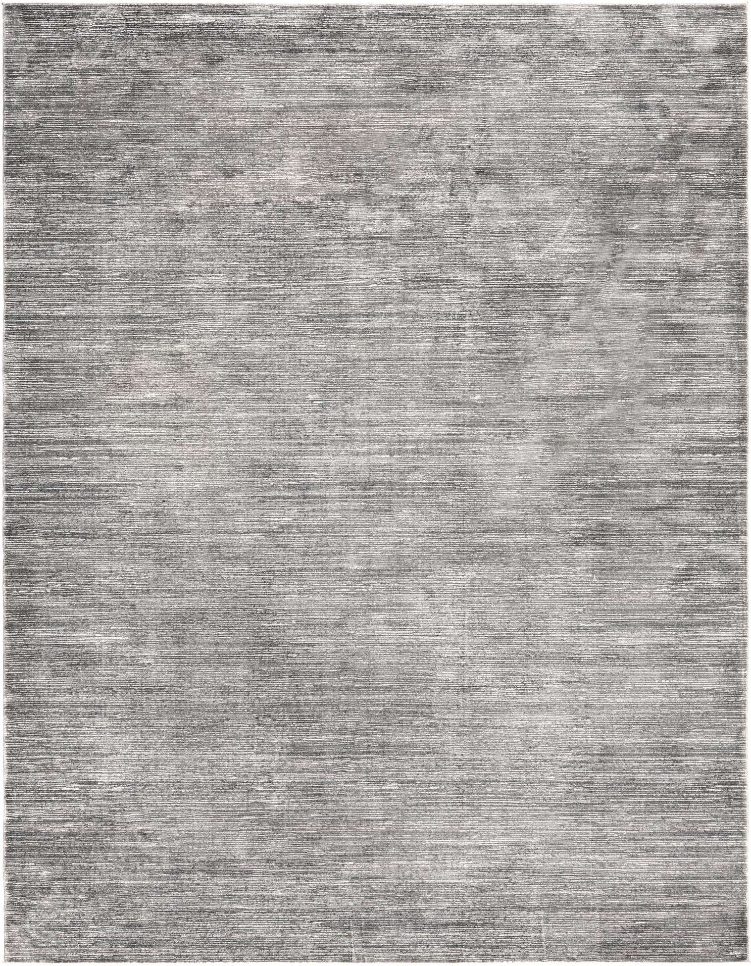 A 9x12 rectangular gray area rug with a subtle striped, high/low textured pile, suitable for a living room.