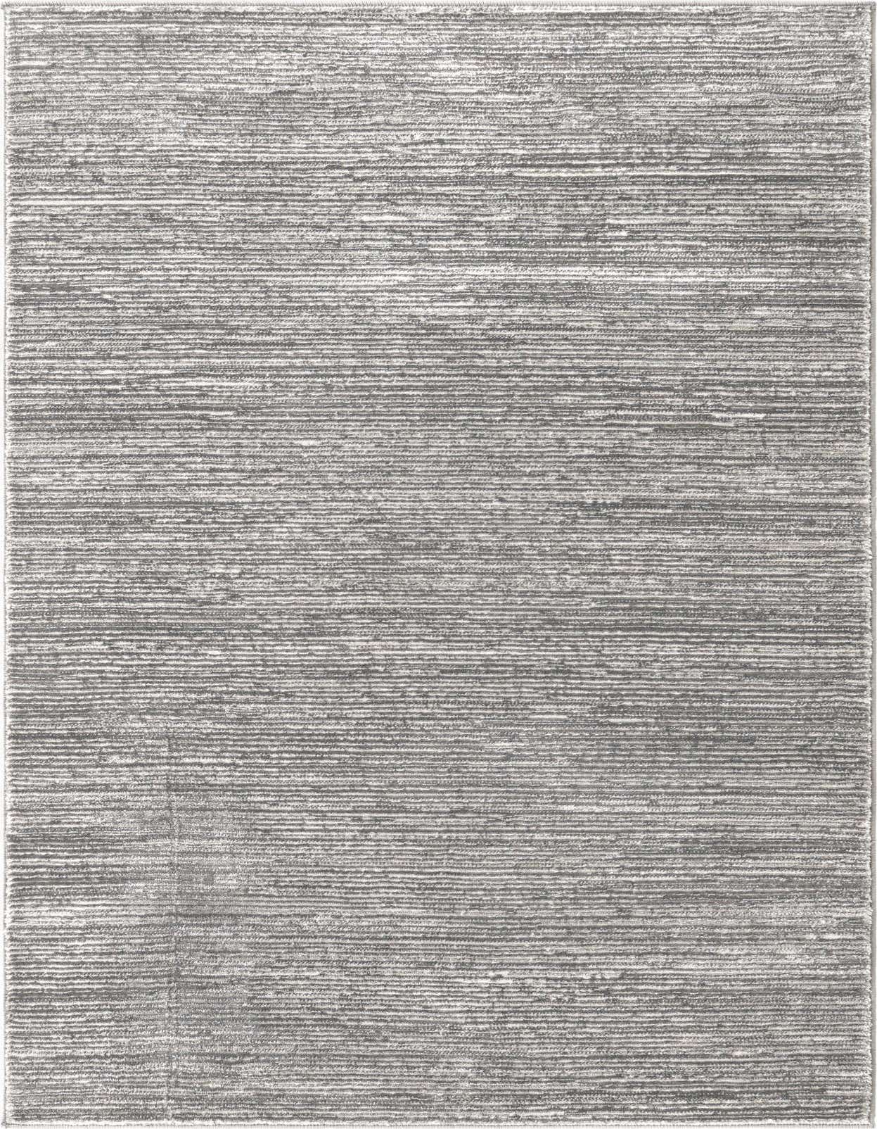 A 3x5 rectangular Finsbury rug in varying shades of gray, featuring a textured high-low pile with horizontal stripes.