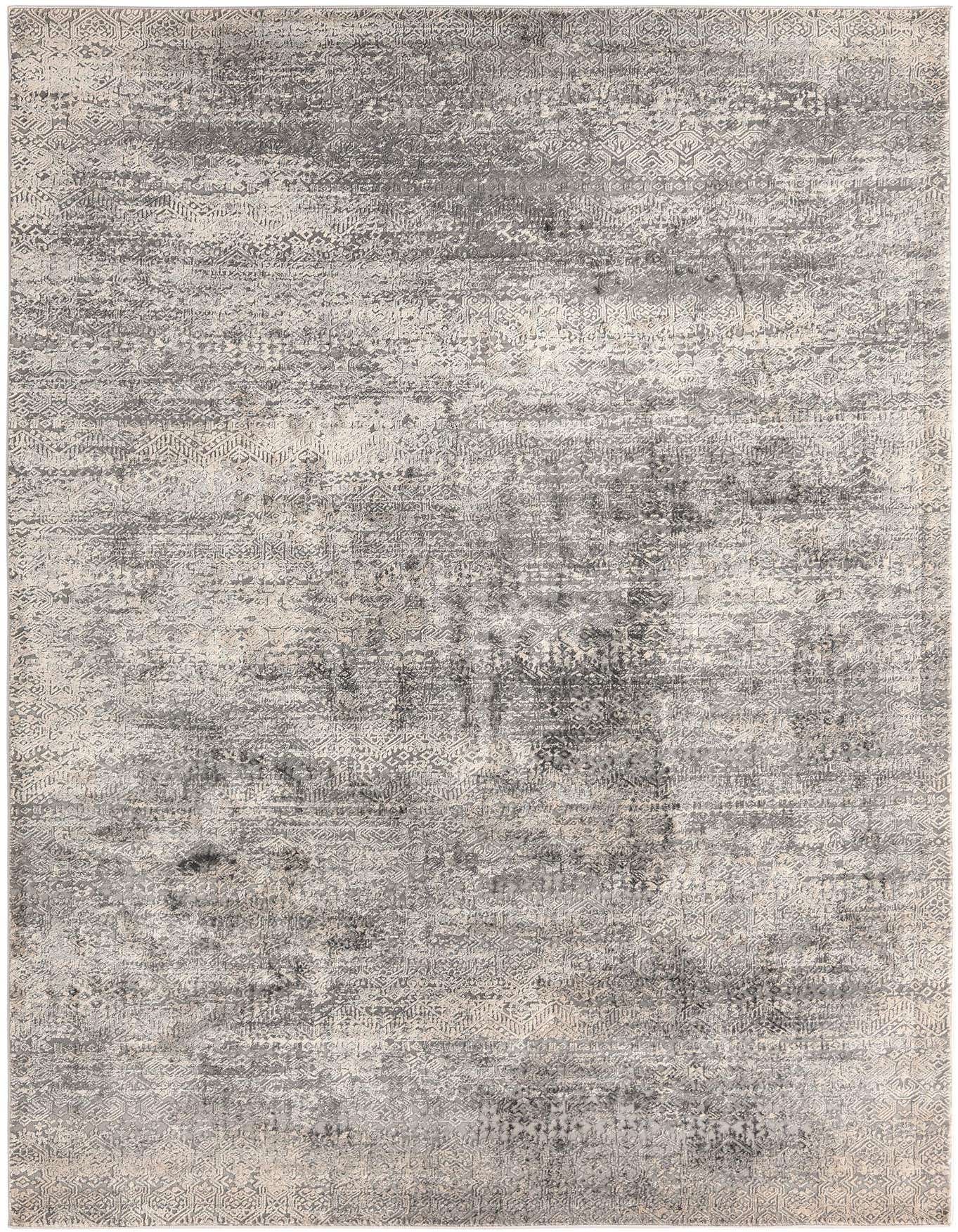 A 6x9 rectangular Finsbury rug in varying shades of gray with a subtle modern, solid pattern and textured high/low pile.