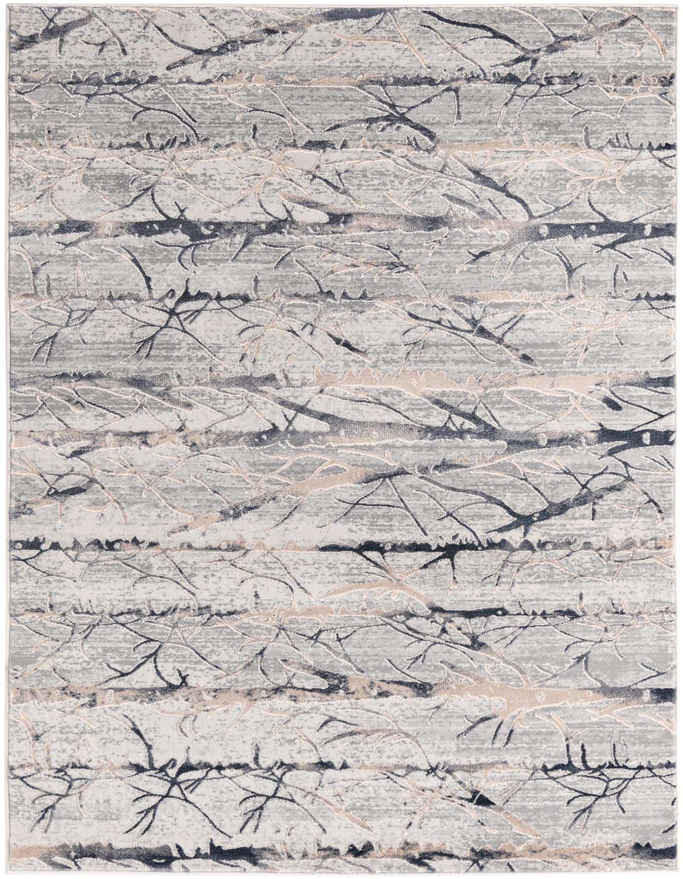 A 4x6 rectangular gray modern rug with a subtle stripe pattern and textured high-low pile, suitable for a living room.