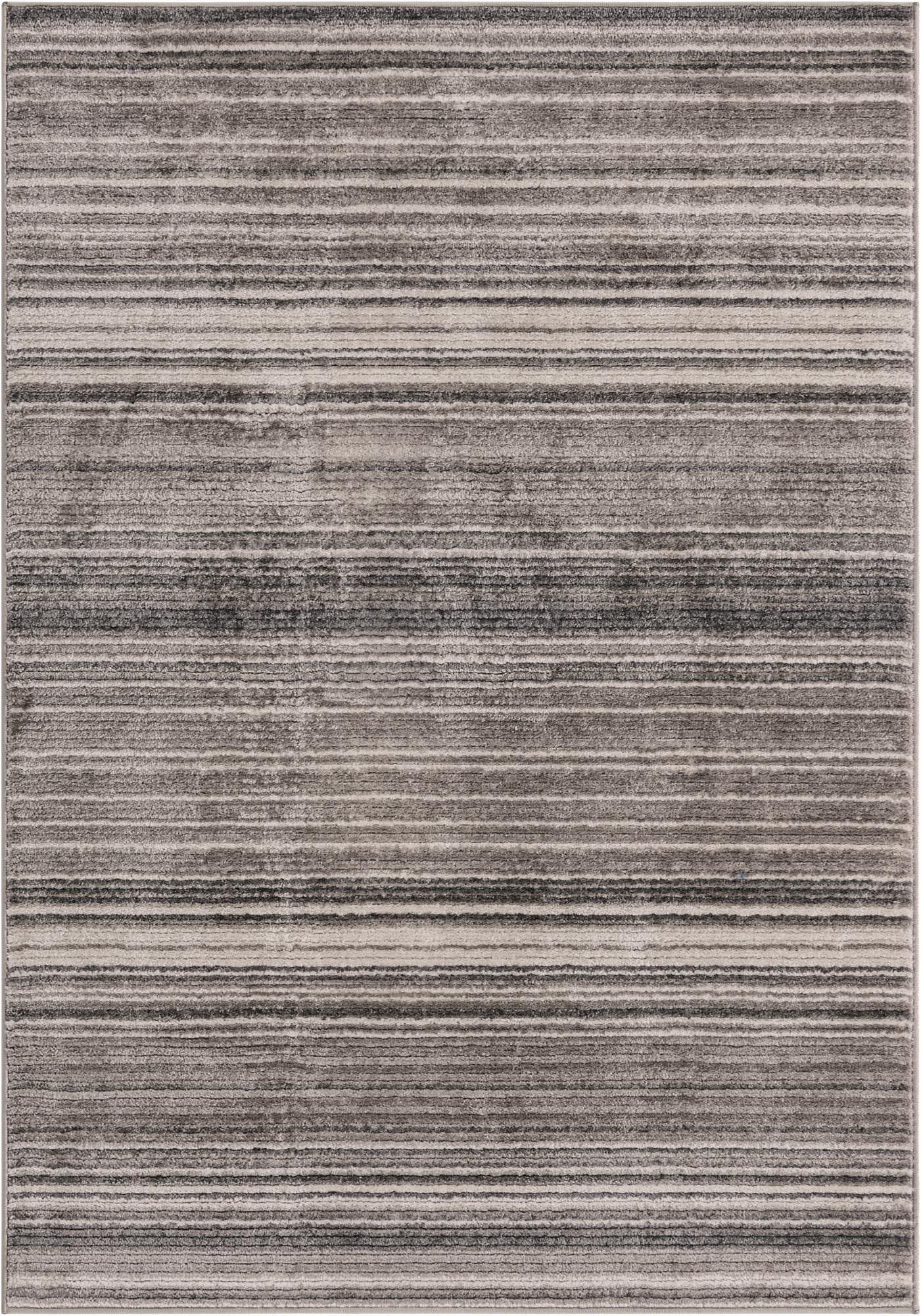 A 4x6 rectangular gray area rug with a modern striped pattern and textured high pile, ideal for a living room.