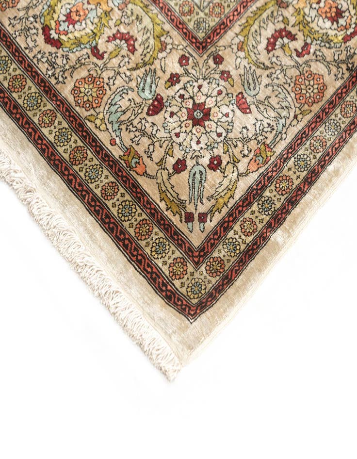 Detail image of  3' 4 x 5' 1  Hand Knotted Hereke Silk Rug