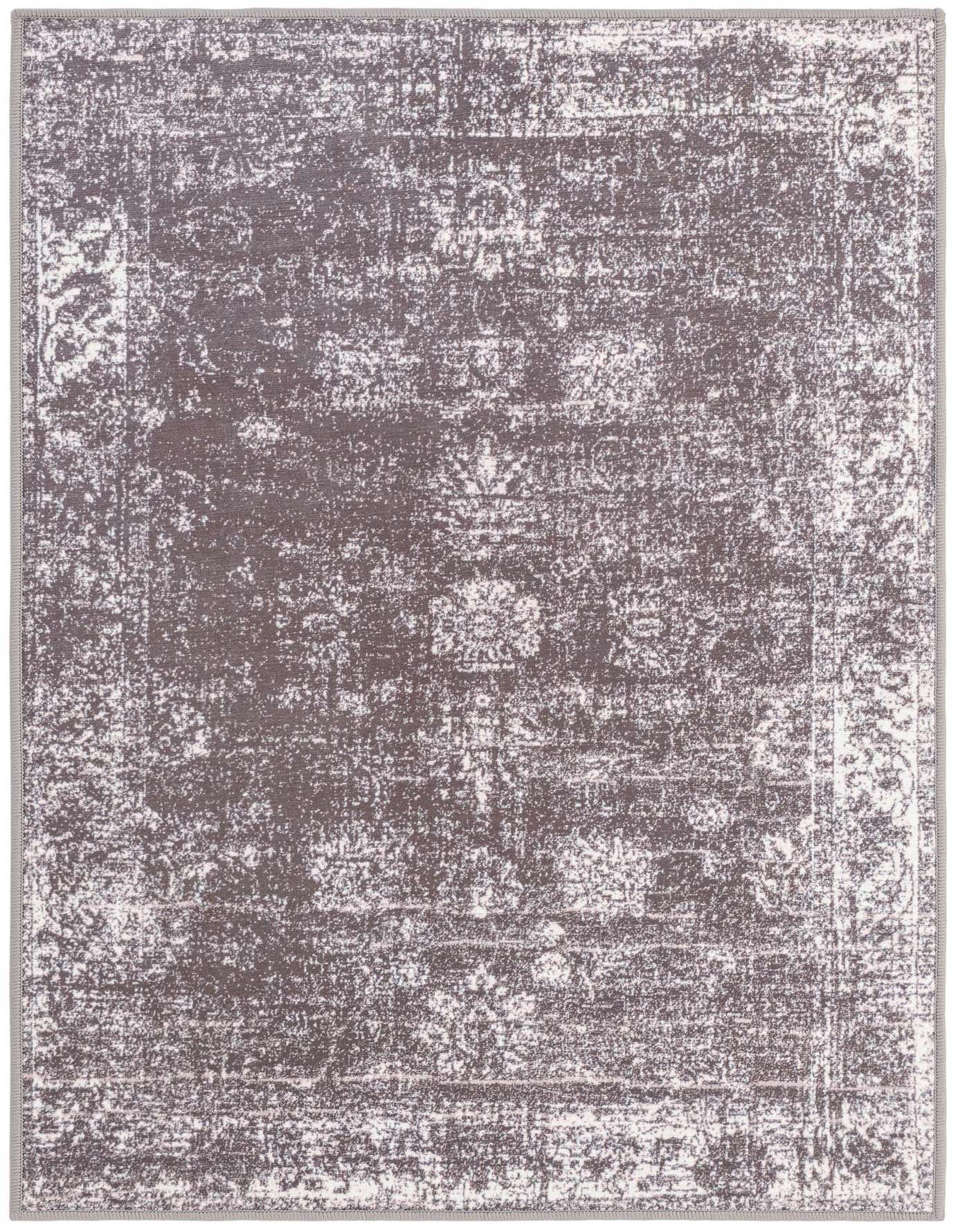 A 2x3 rectangular gray and silver vintage-style rug with a distressed Oriental medallion pattern, suitable for a kitchen or entryway.