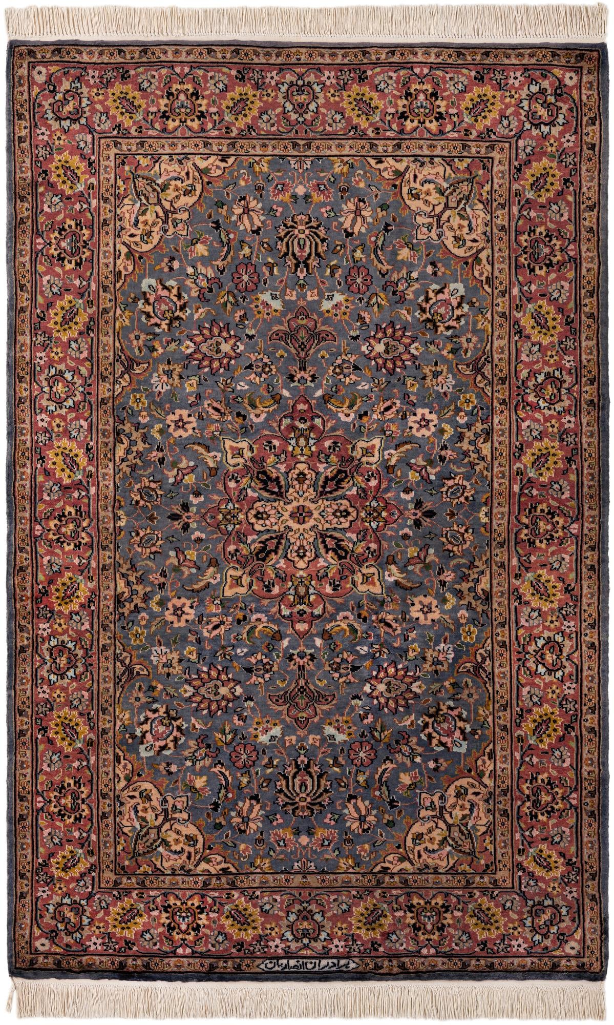  4' 2 x 6' 6  Hand Knotted Kashmir Oriental Wool Rug