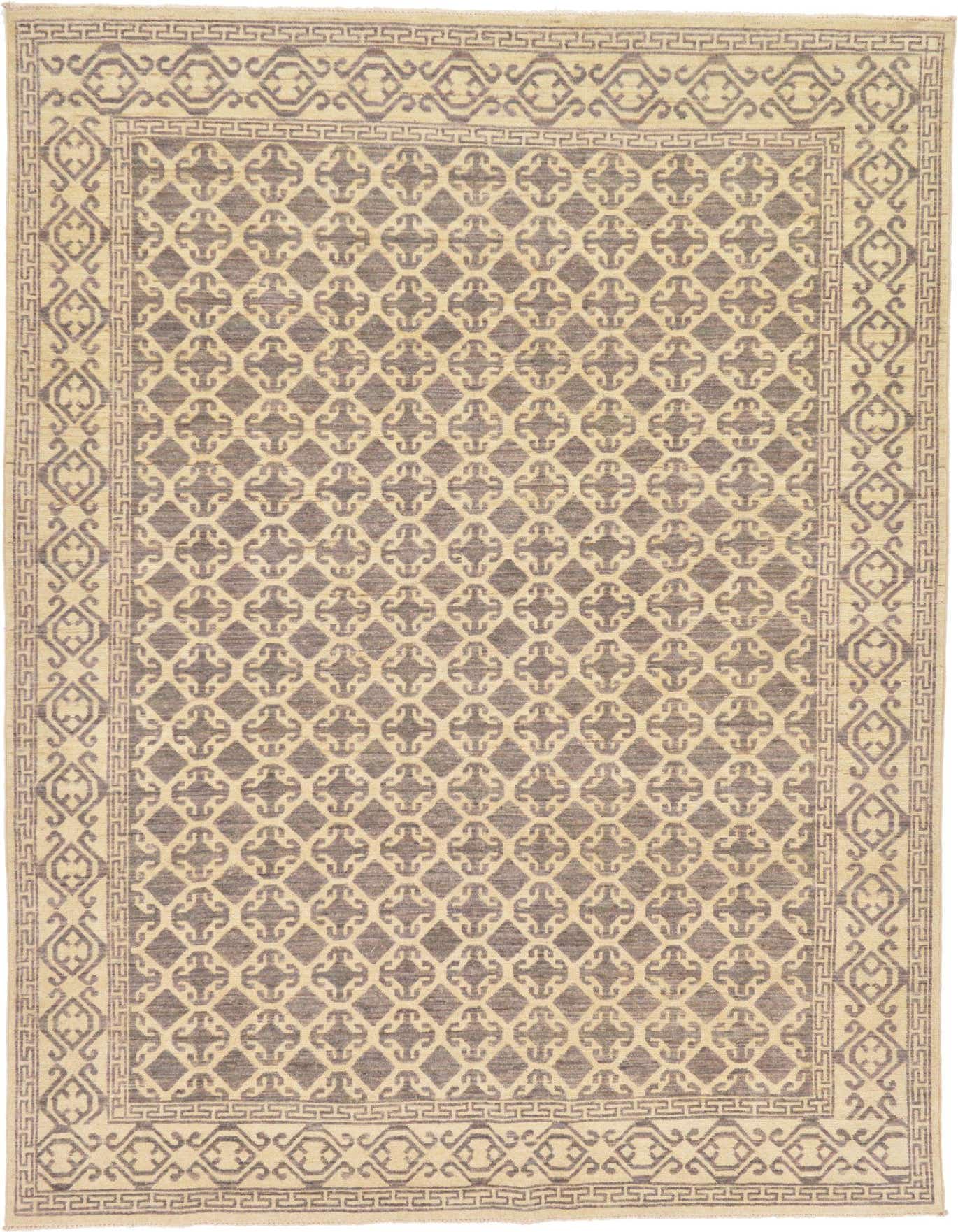 A 7x10 rectangular Khotan Ziegler rug featuring a gray traditional Southwestern pattern with a decorative border on a light background.