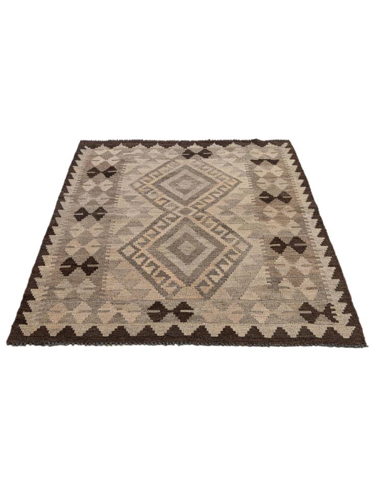 Detail image of  3' 4 x 4' 1  Hand Woven Kilim Maymana Wool Rug