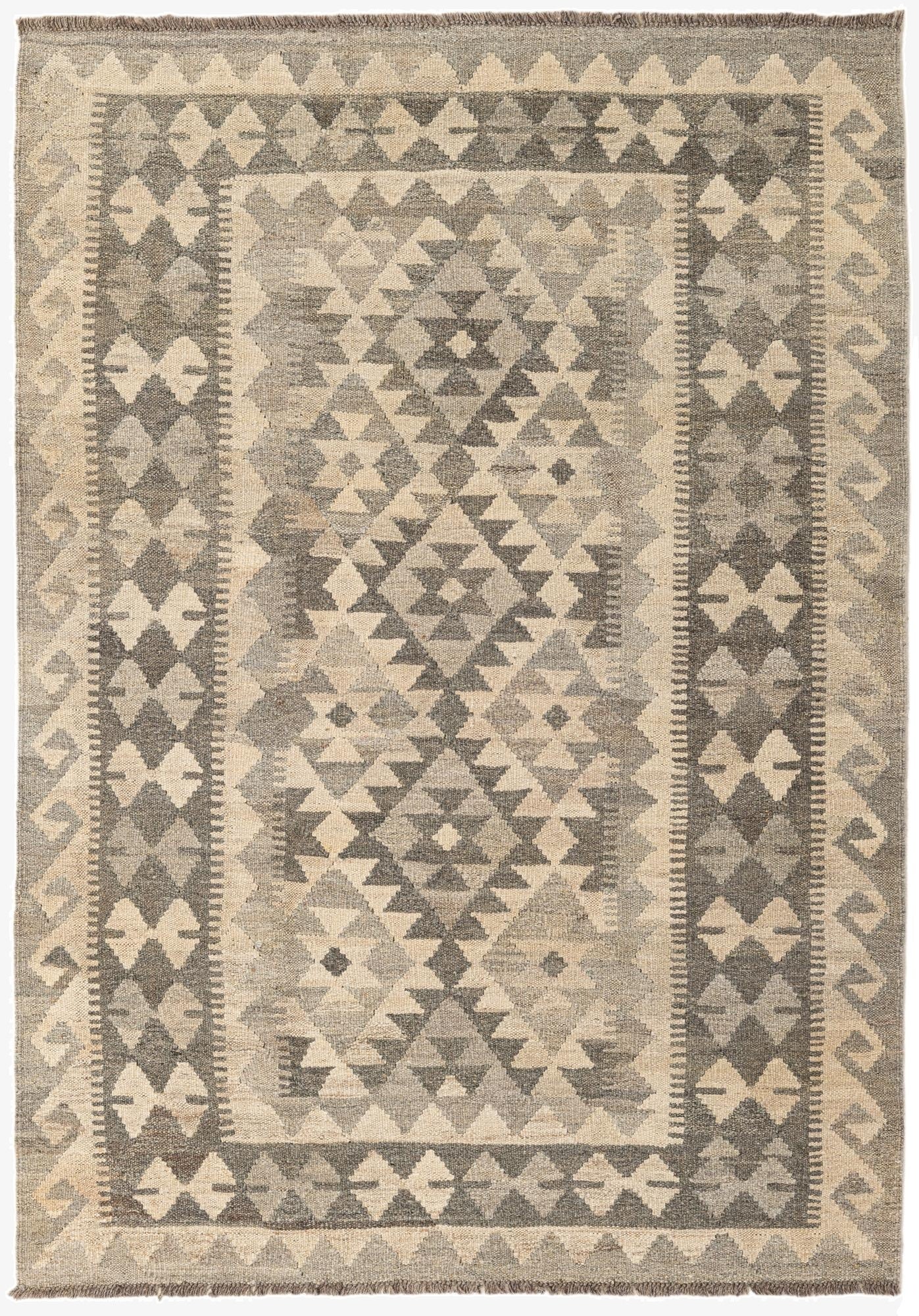  4' 1 x 5' 11  Hand Woven Kilim Maymana Wool Rug