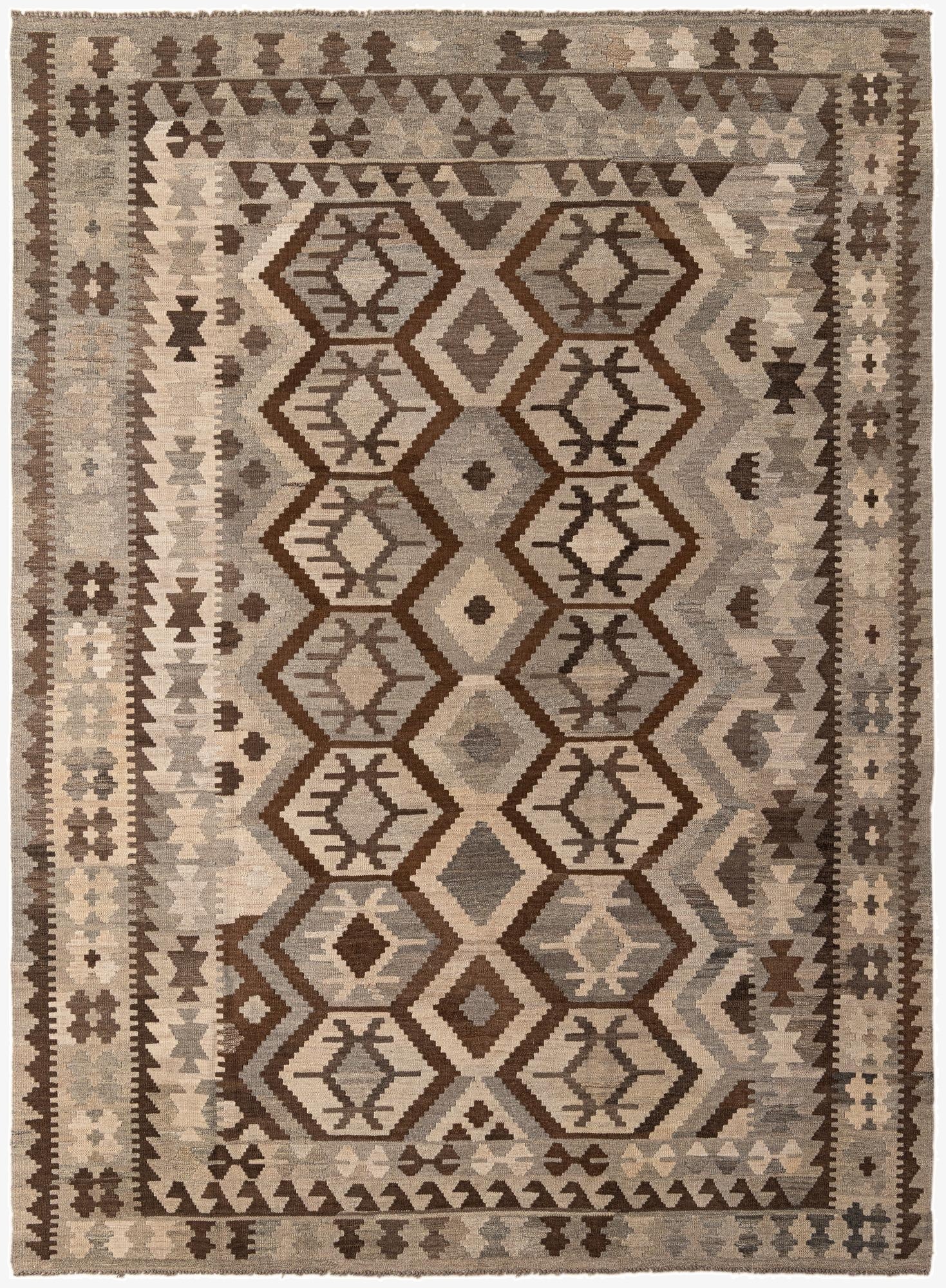  7' x 9' 6  Hand Woven Kilim Maymana Wool Rug