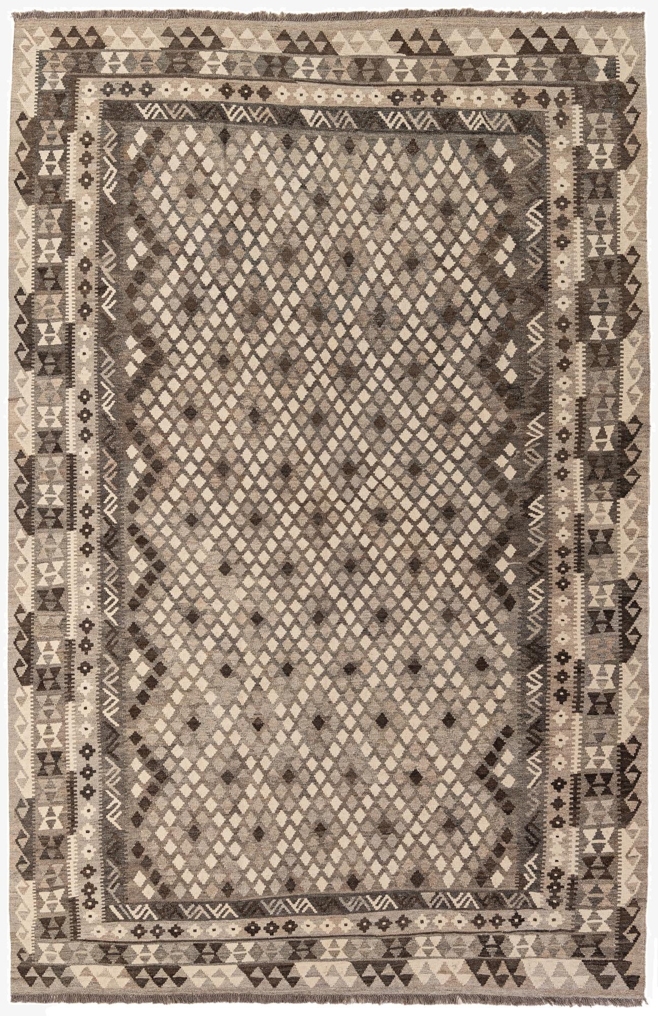  6' 9 x 10' 3  Hand Woven Kilim Maymana Wool Rug