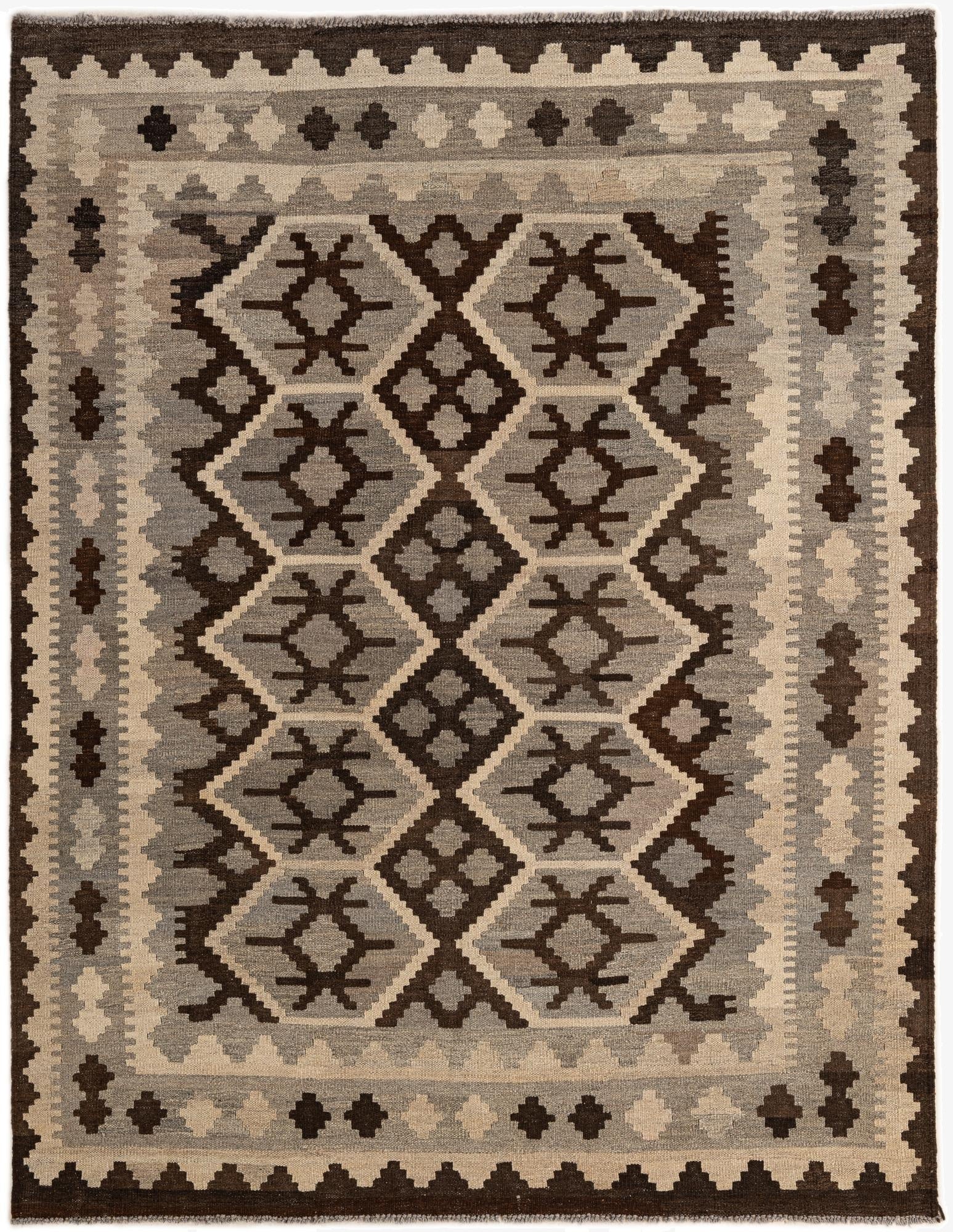  5' 2 x 6' 5  Hand Woven Kilim Maymana Wool Rug