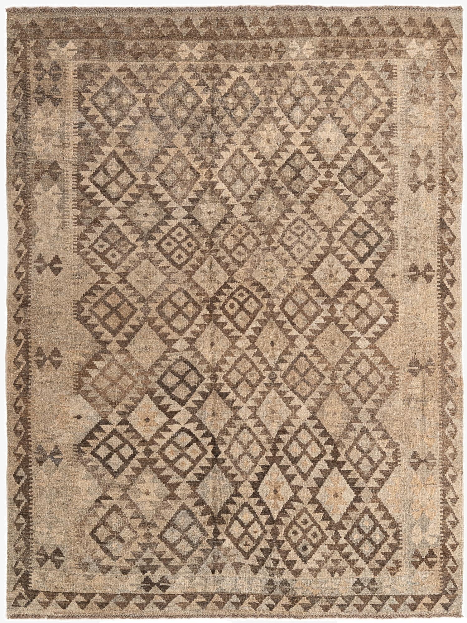  5' 10 x 7' 6  Hand Woven Kilim Maymana Wool Rug