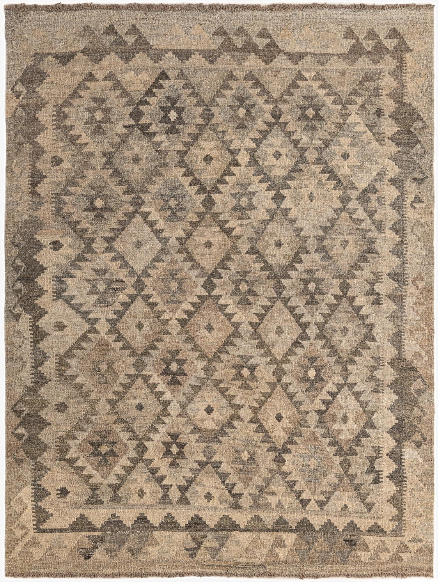  4' 11 x 6' 7  Hand Woven Kilim Maymana Wool Rug