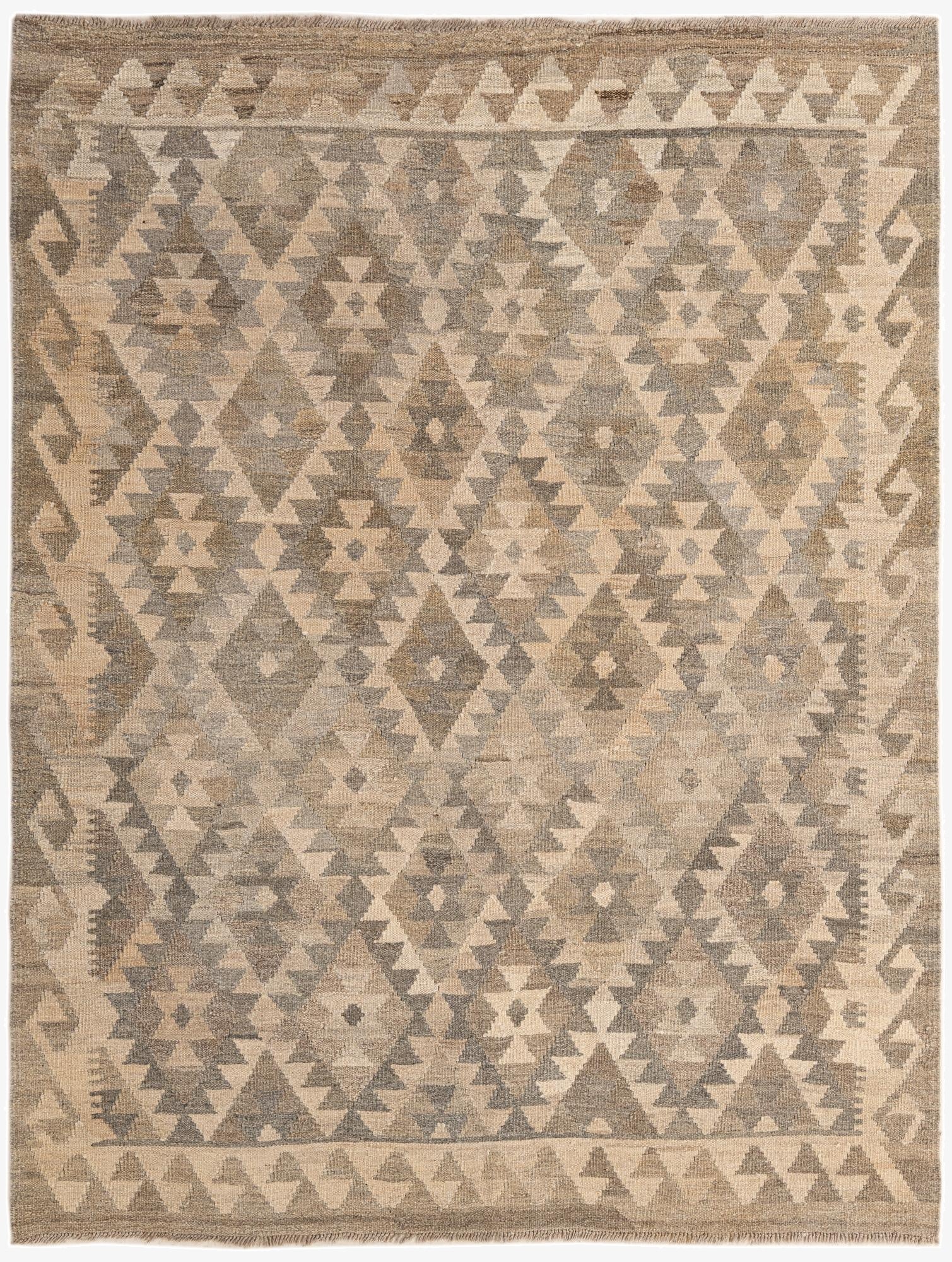  5' 1 x 6' 5  Hand Woven Kilim Maymana Wool Rug