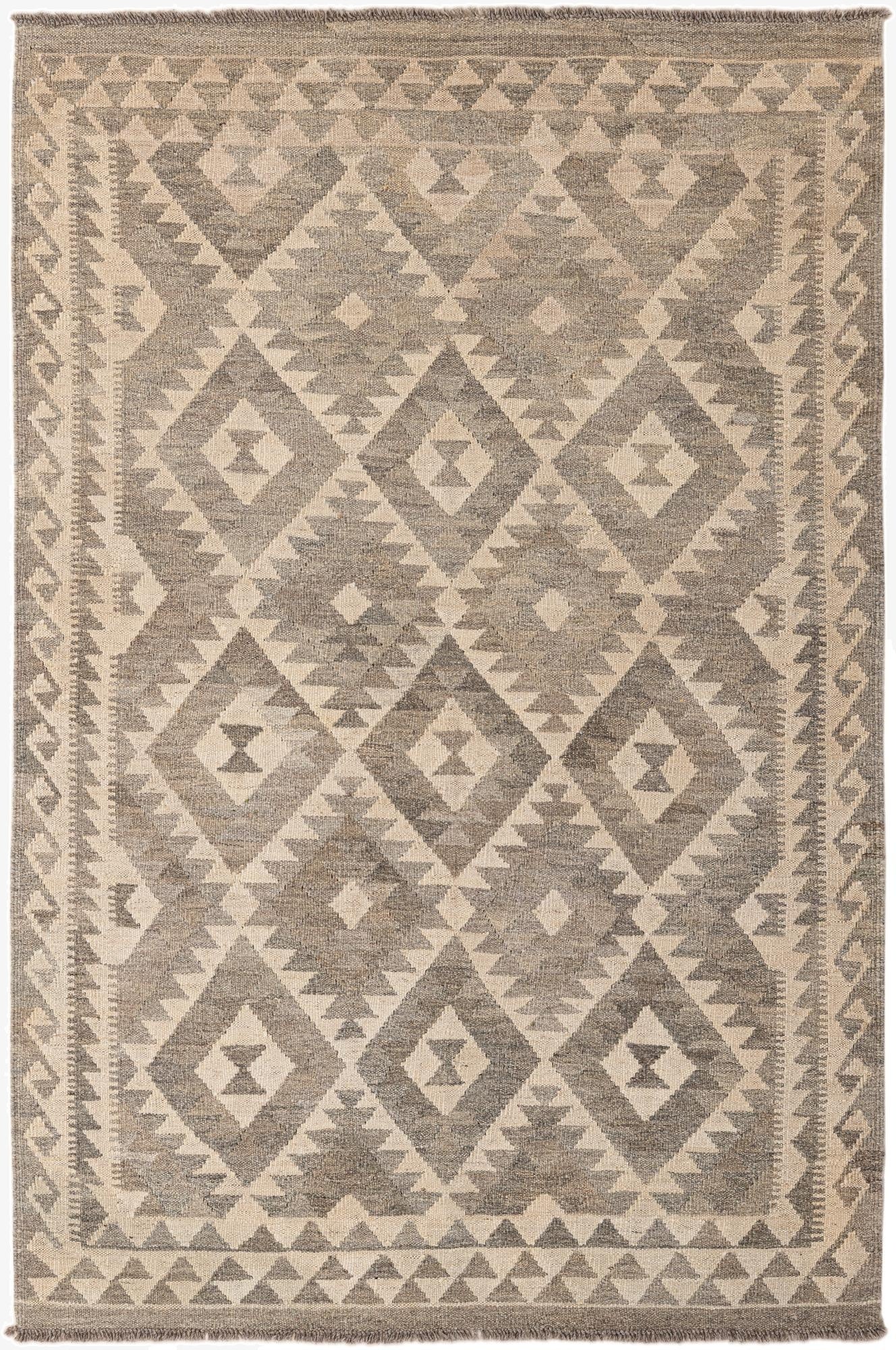  4' 1 x 6' 1  Hand Woven Kilim Maymana Wool Rug
