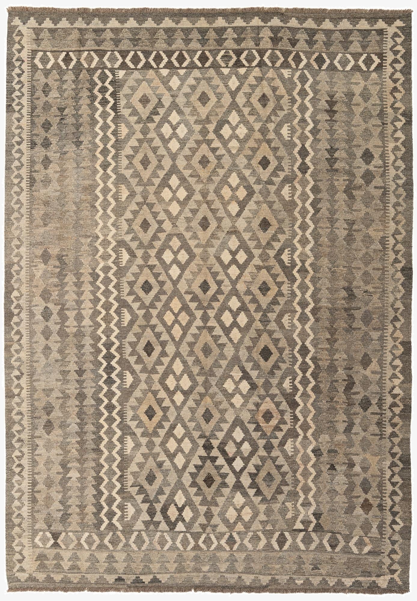  6' 8 x 9' 8  Hand Woven Kilim Maymana Wool Rug
