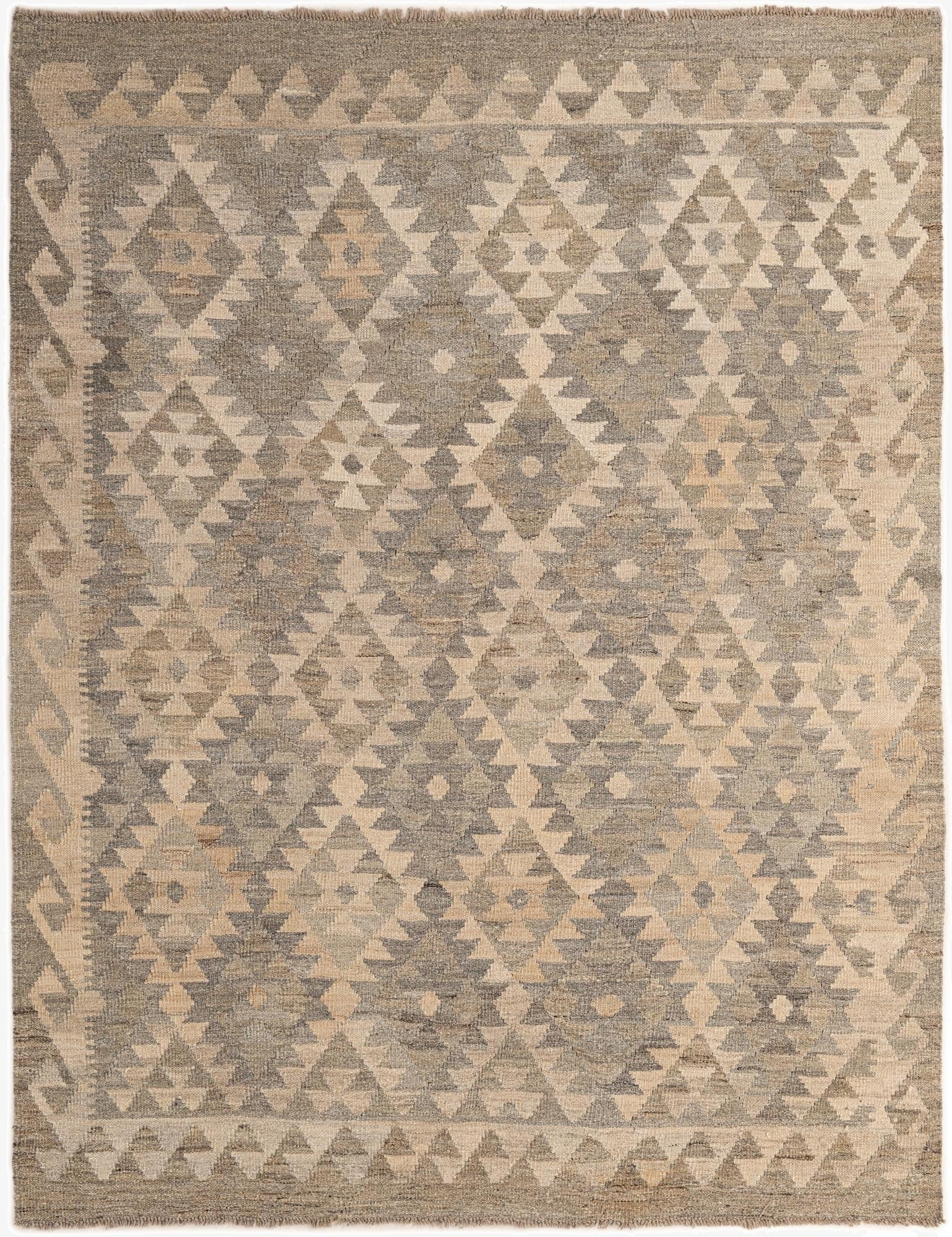  5' 1 x 6' 7  Hand Woven Kilim Maymana Wool Rug