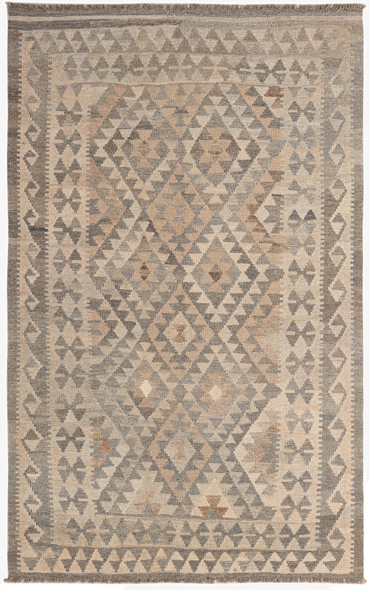  4' 9 x 7' 7  Hand Woven Kilim Maymana Wool Rug