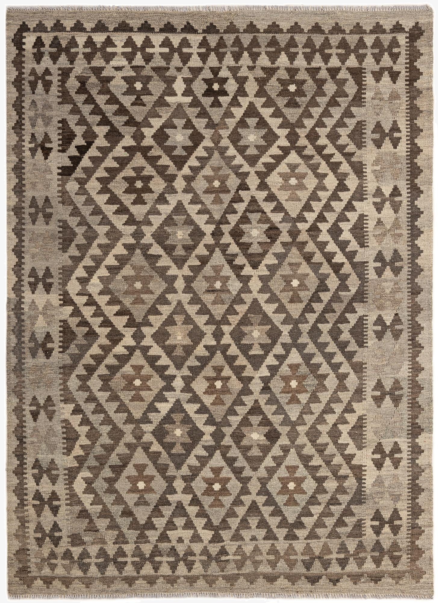  4' 8 x 6' 8  Hand Woven Kilim Maymana Wool Rug