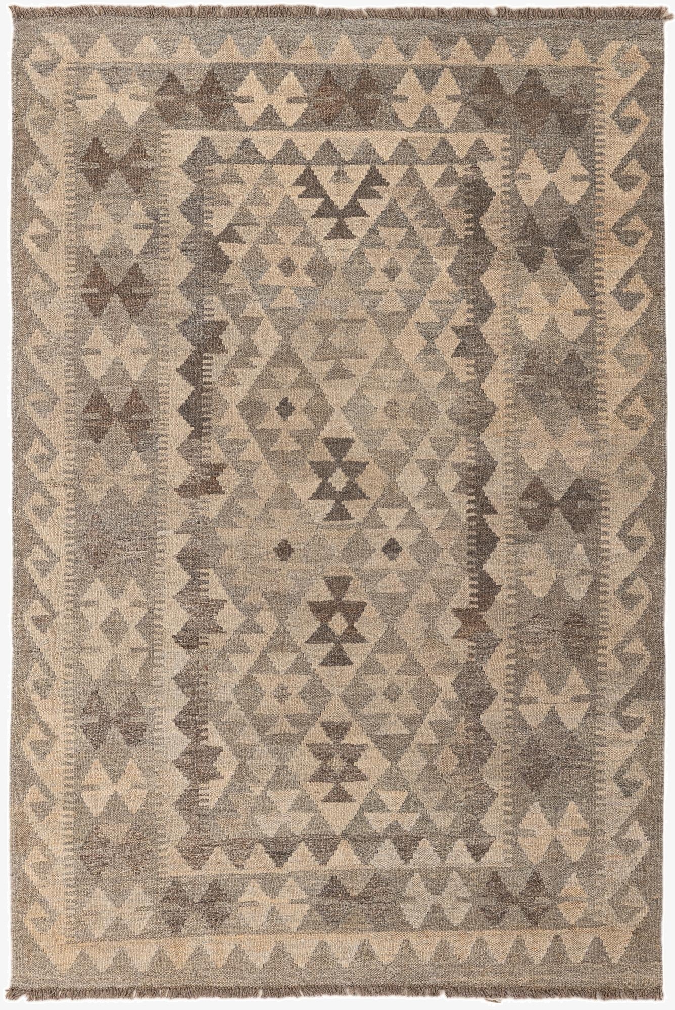  4' 1 x 6' 1  Hand Woven Kilim Maymana Wool Rug