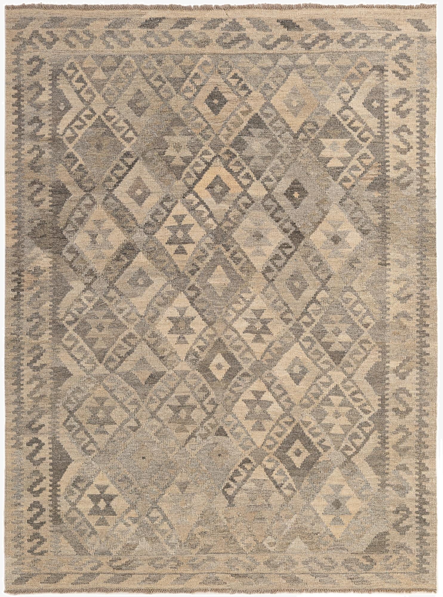  4' 11 x 6' 7  Hand Woven Kilim Maymana Wool Rug