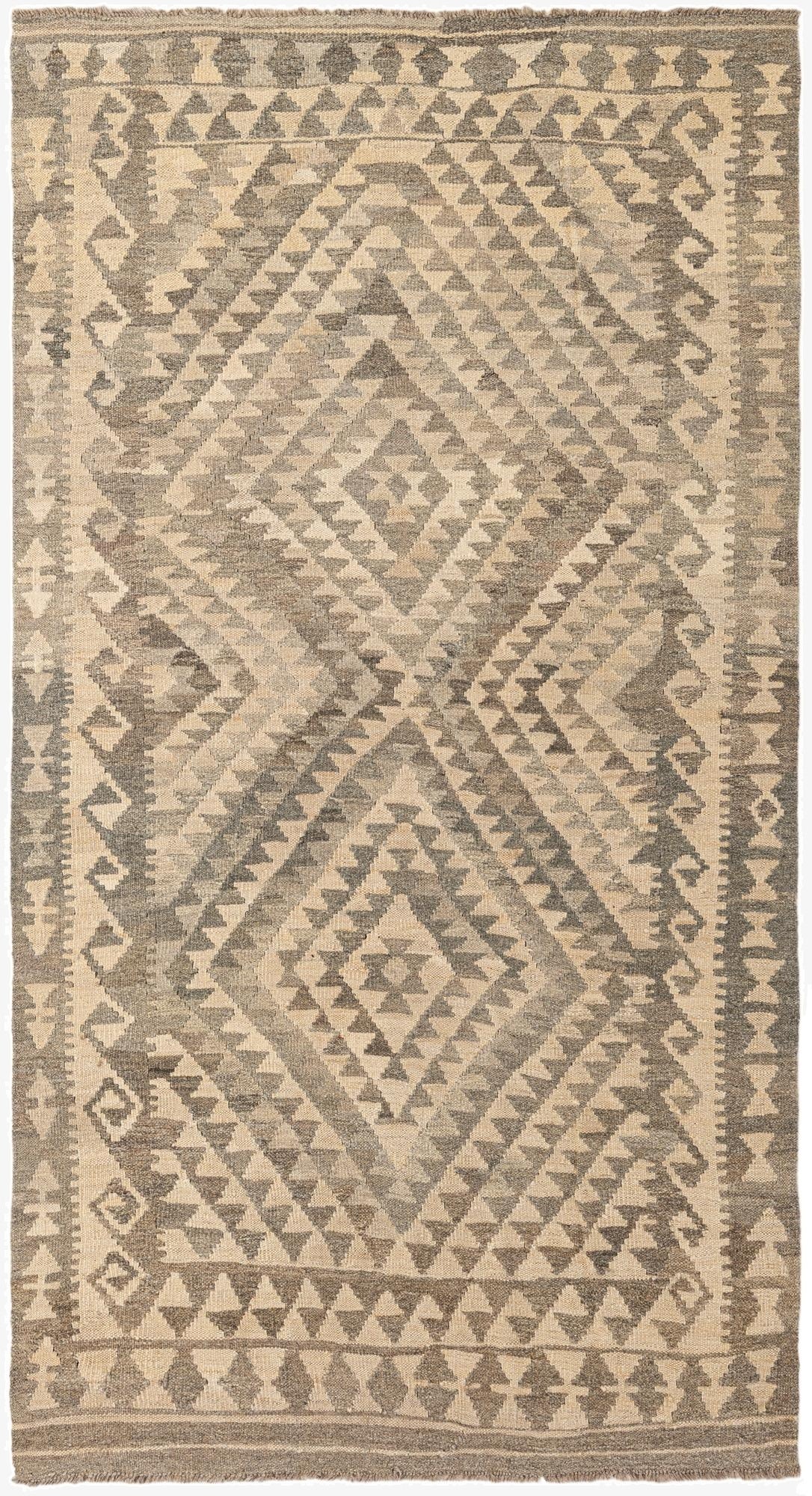  4' x 7' 3  Hand Woven Kilim Maymana Wool Rug