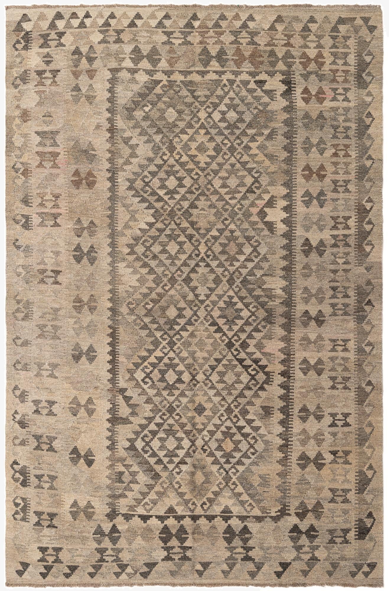  5' 6 x 8' 4  Hand Woven Kilim Maymana Wool Rug