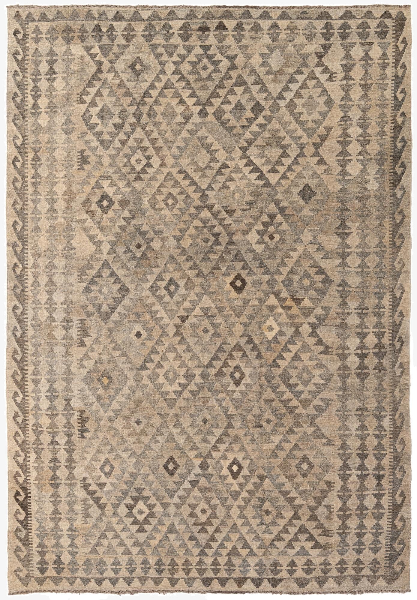  6' 8 x 9' 9  Hand Woven Kilim Maymana Wool Rug
