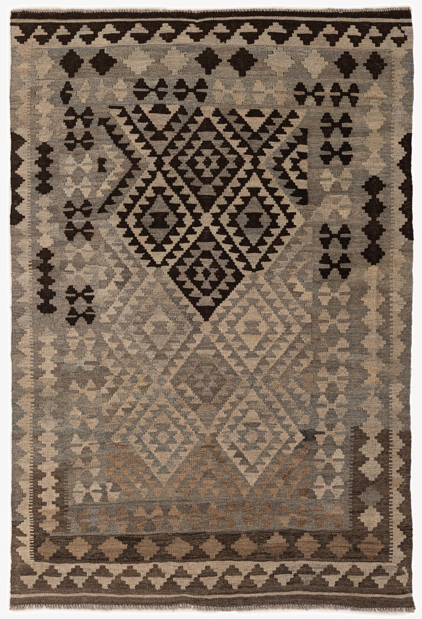  4' 1 x 6' 1  Hand Woven Kilim Maymana Wool Rug